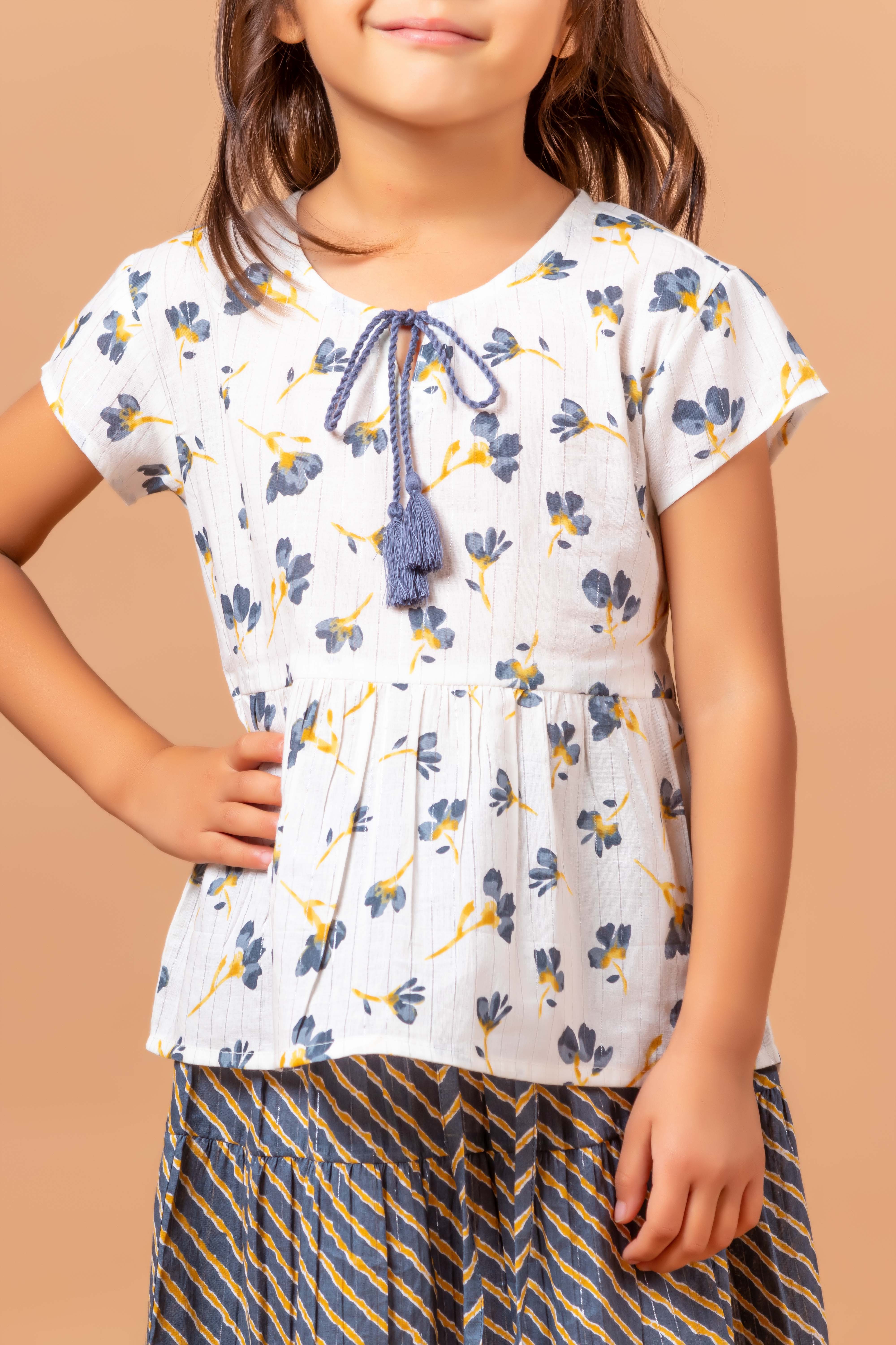 Girls Lehenga Choli Set Sawan Floral Grey