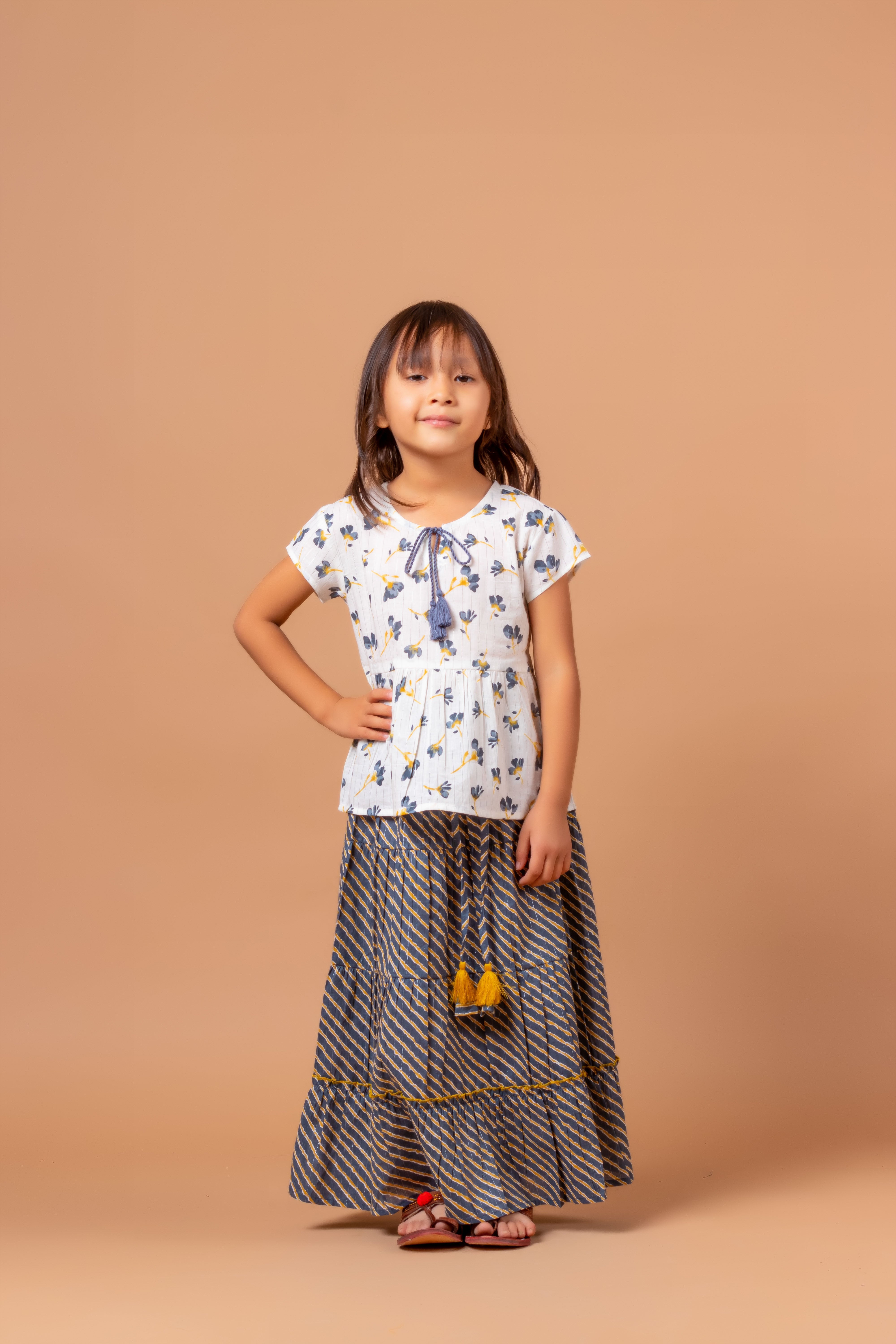 Girls Lehenga Choli Set Sawan Floral Grey