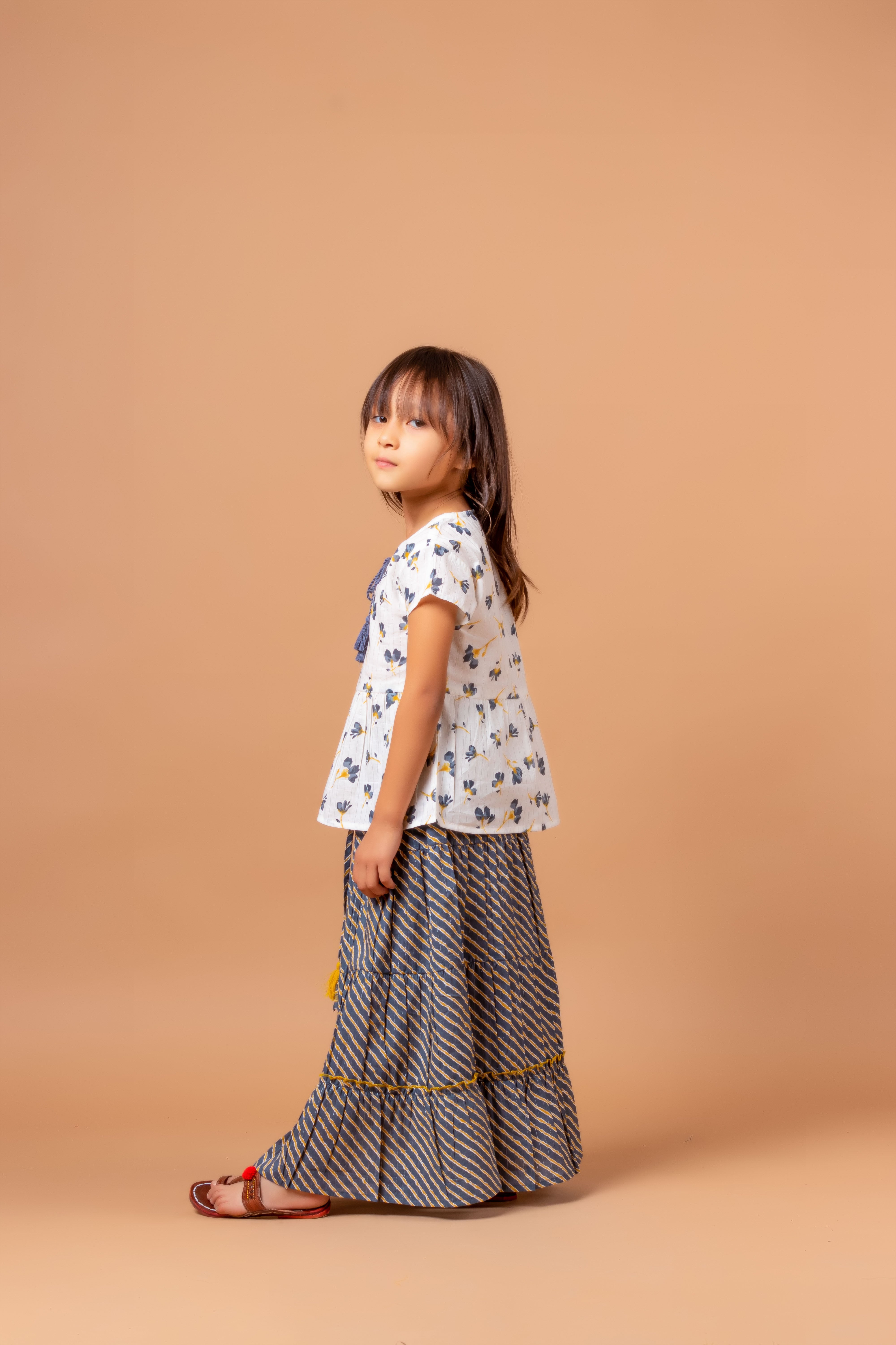 Girls Lehenga Choli Set Sawan Floral Grey