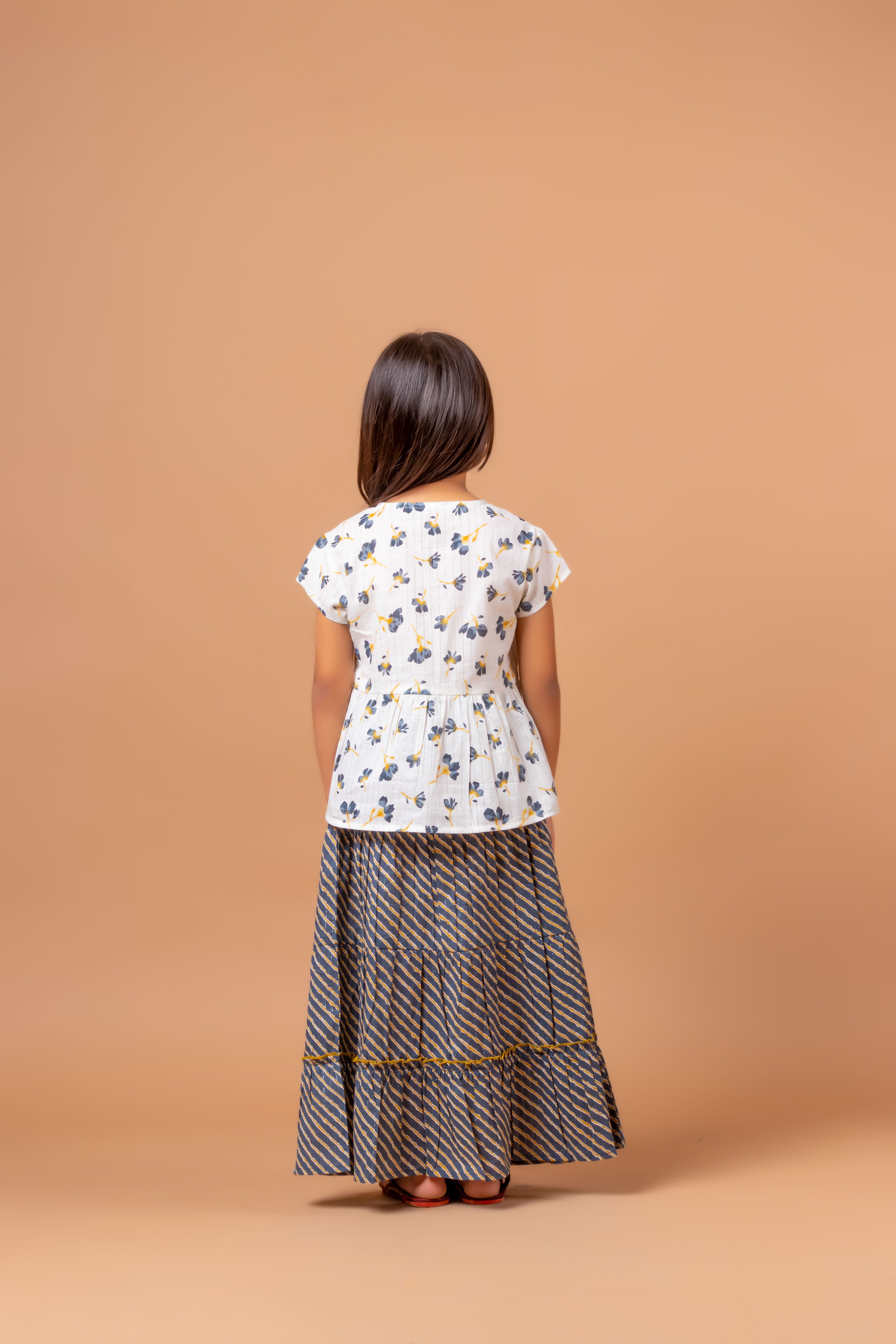 Girls Lehenga Choli Set Sawan Floral Grey