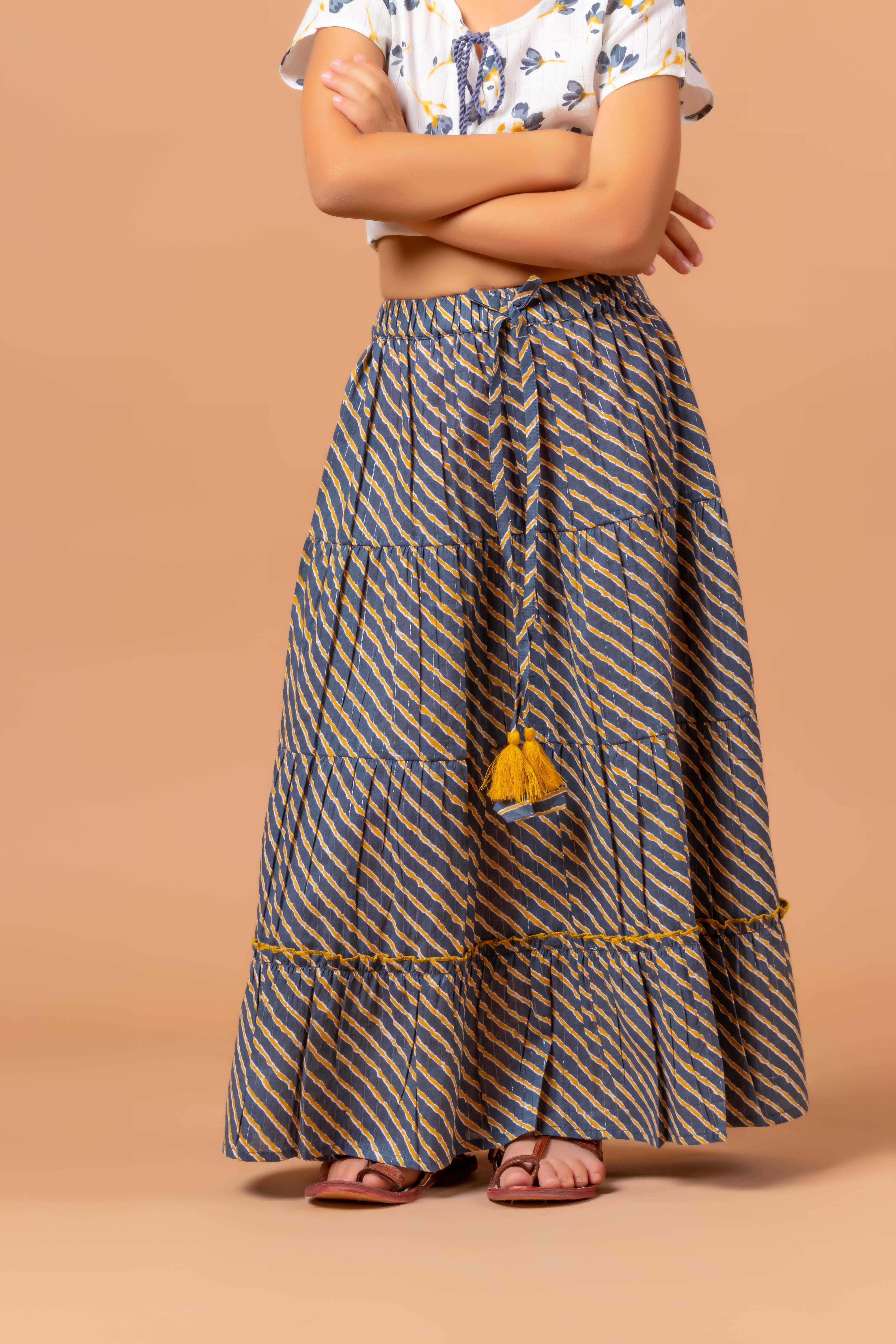 Girls Lehenga Choli Set Sawan Floral Grey