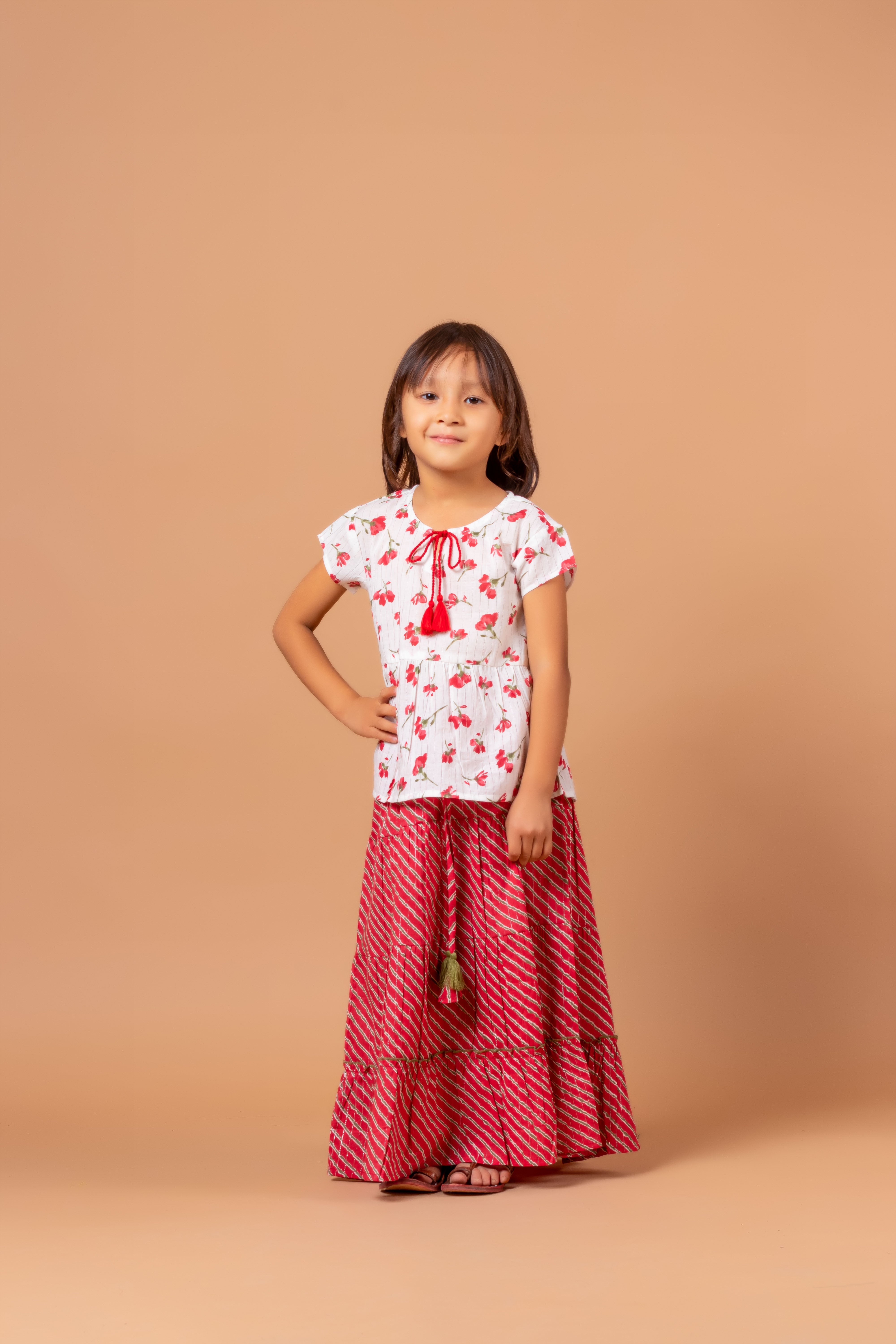 Girls Lehenga Choli Set Sawan Floral Red