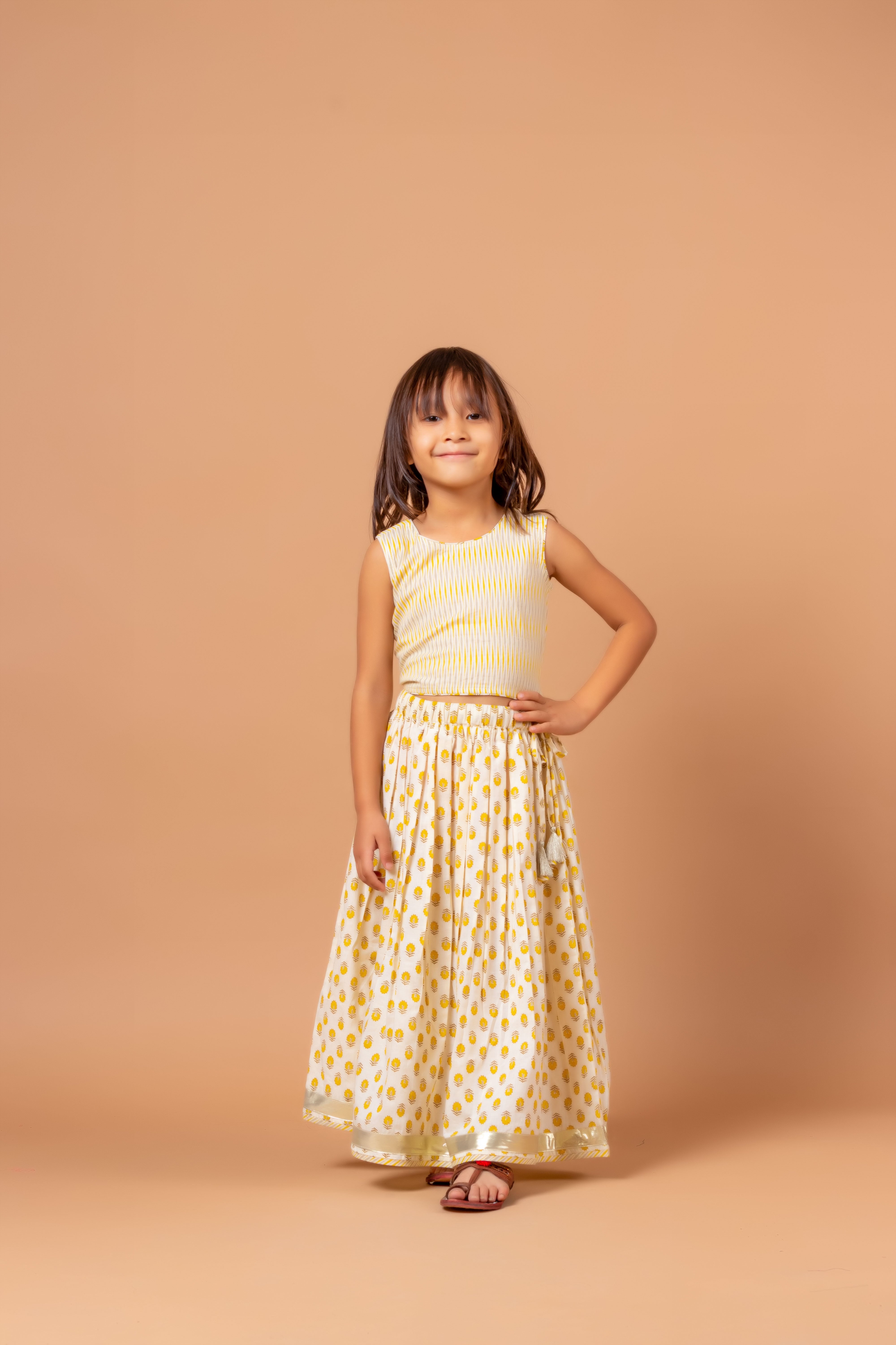 Girls Lehenga Choli Set Madhu Buti Yellow