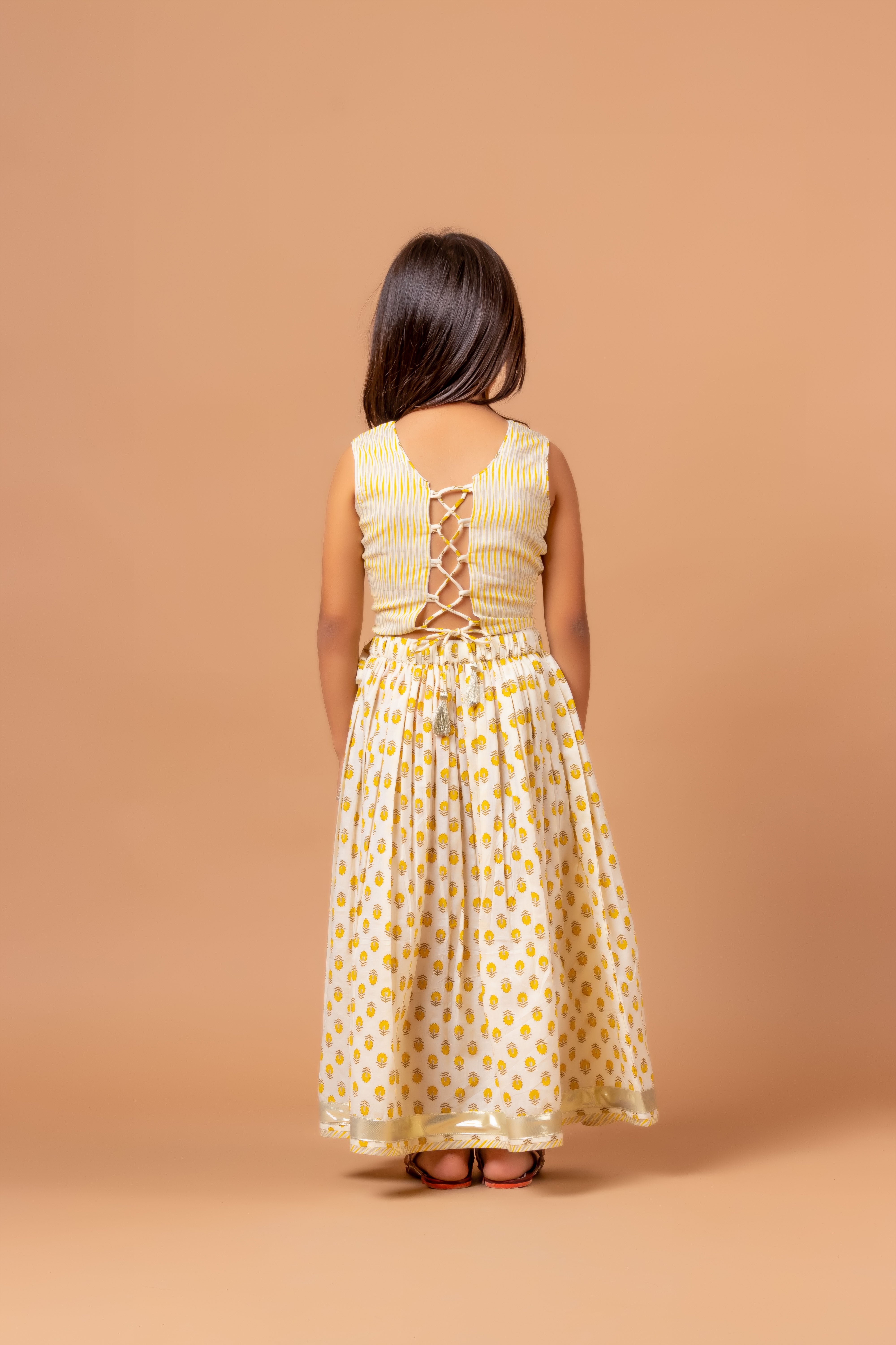 Girls Lehenga Choli Set Madhu Buti Yellow