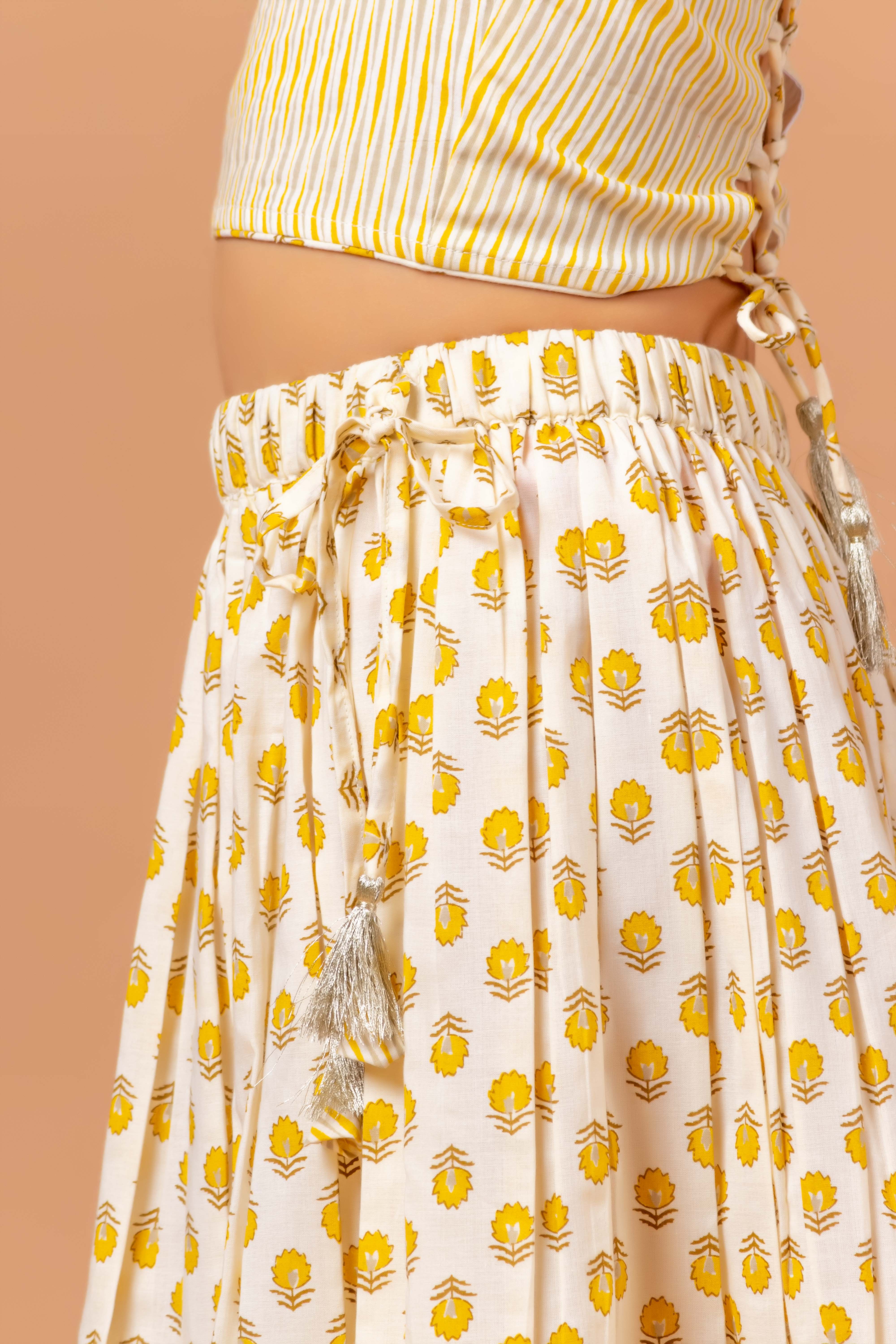 Girls Lehenga Choli Set Madhu Buti Yellow