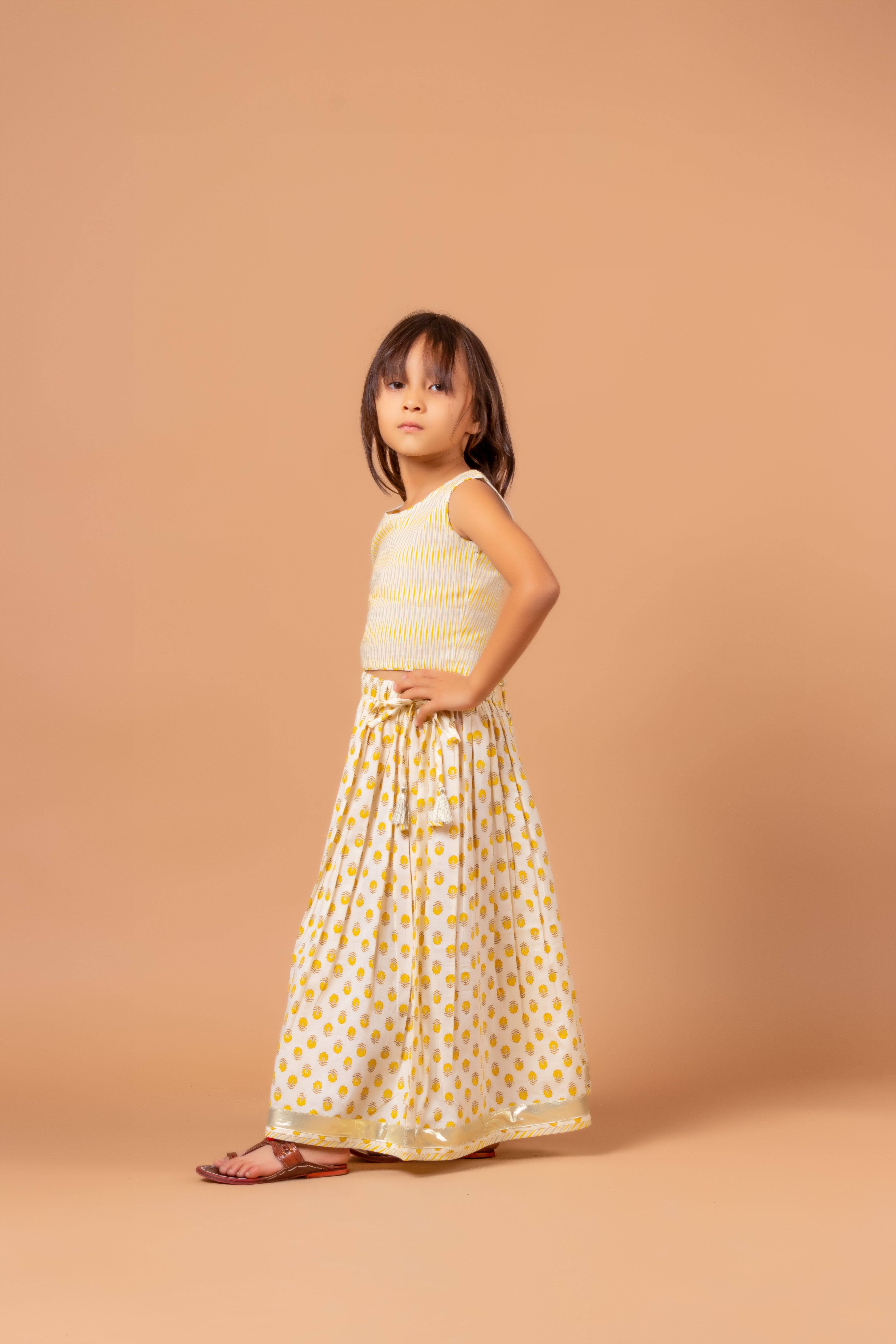 Girls Lehenga Choli Set Madhu Buti Yellow