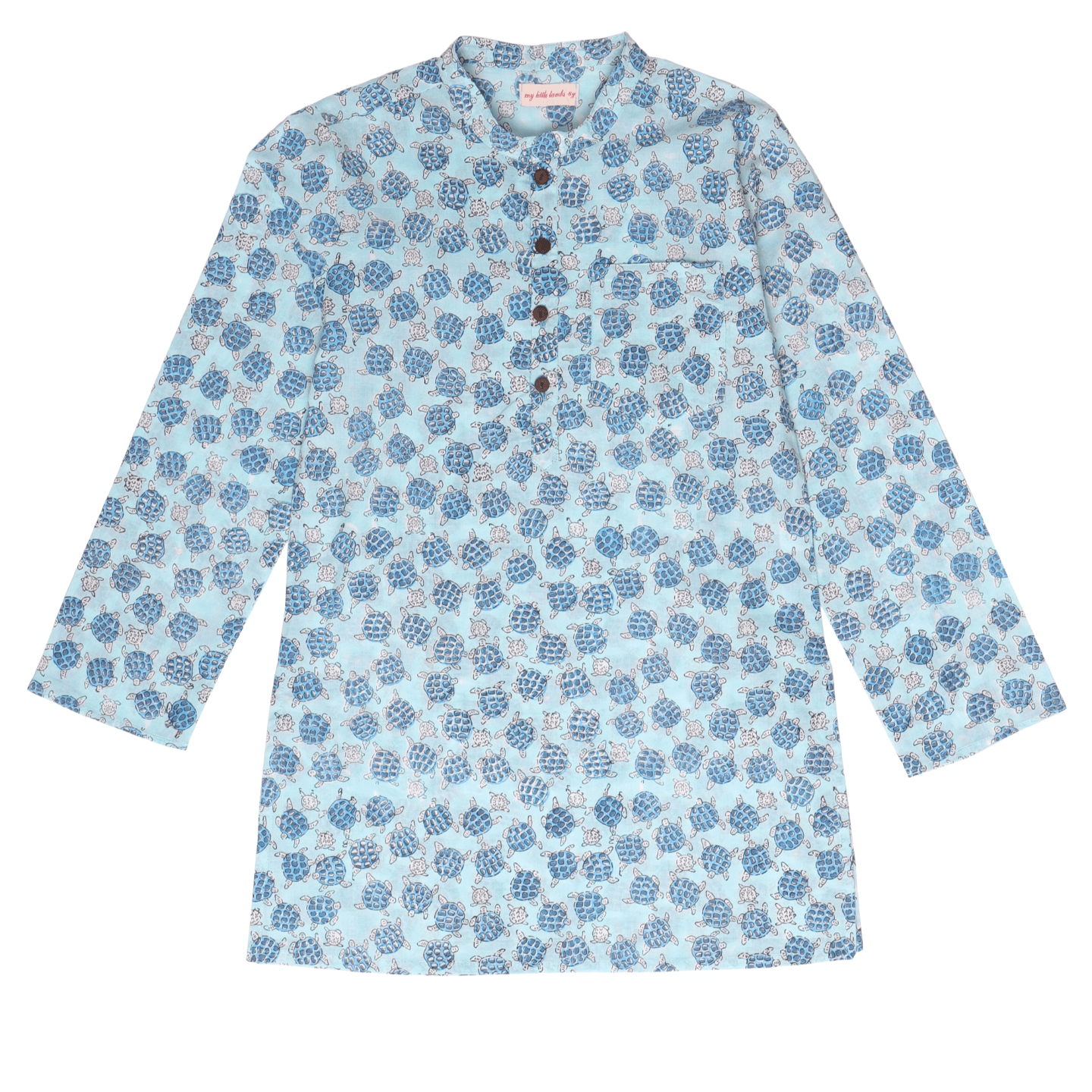 Block Printed Boy's Kurta Set Sea Print Turtle Blue