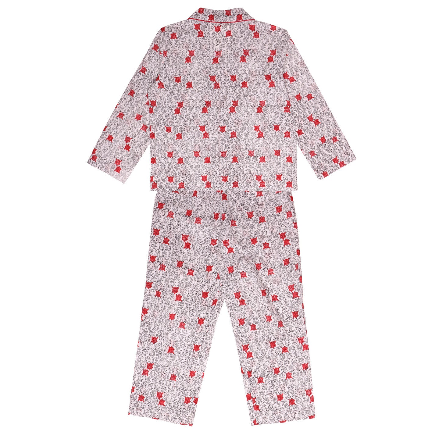 Block Printed Unisex Night Suit Set Tortoise Red