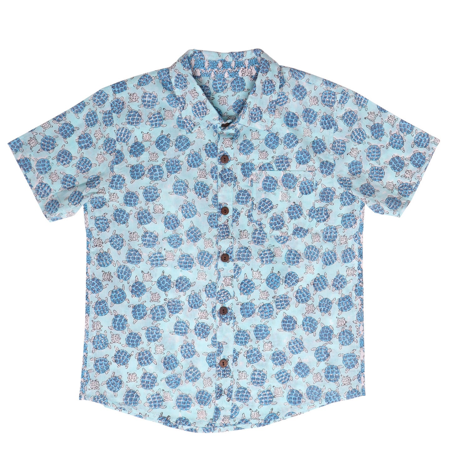 Block Printed Boy's Shirt Sea Turtle Print Blue
