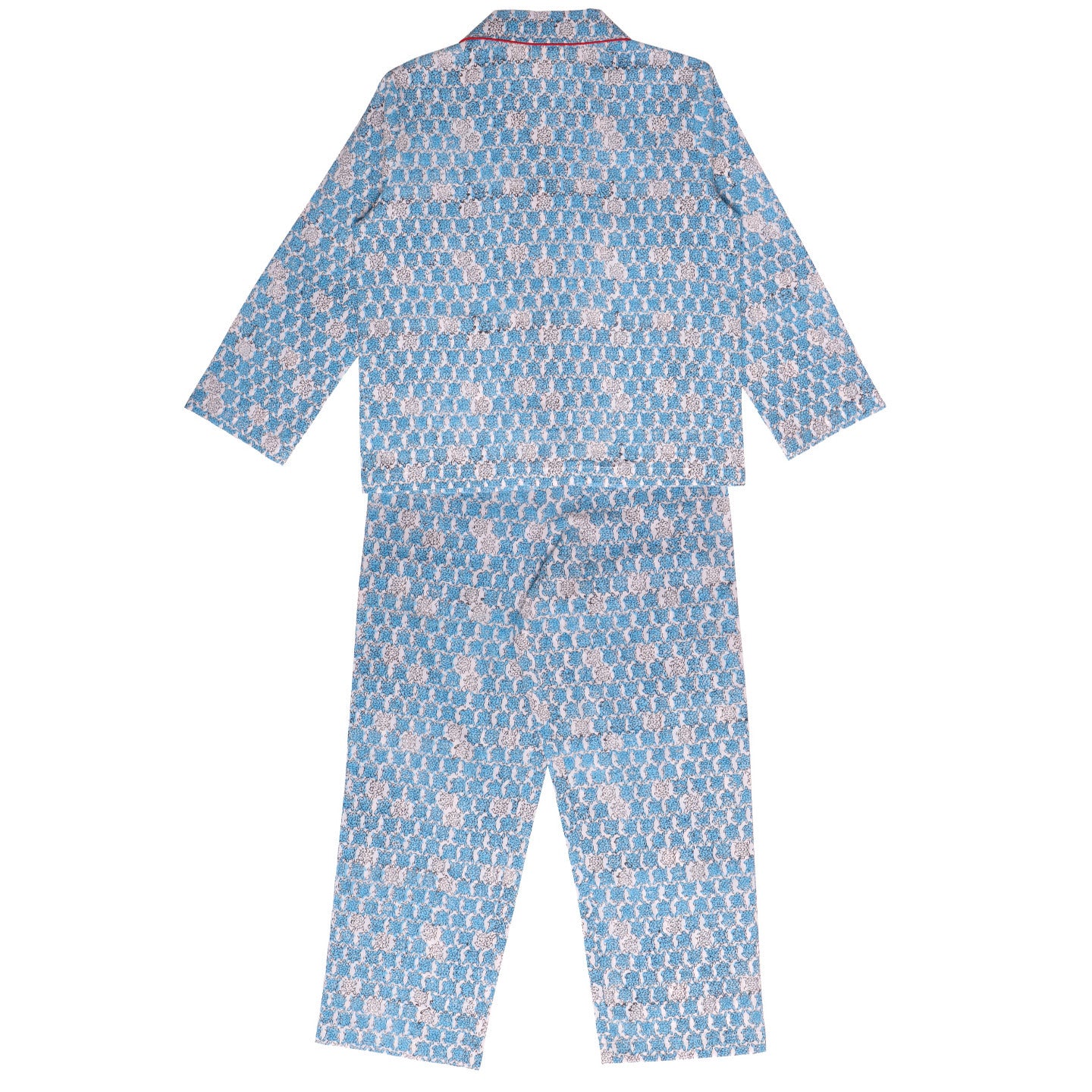 Block Printed Unisex Night Suit Set Tortoise Blue
