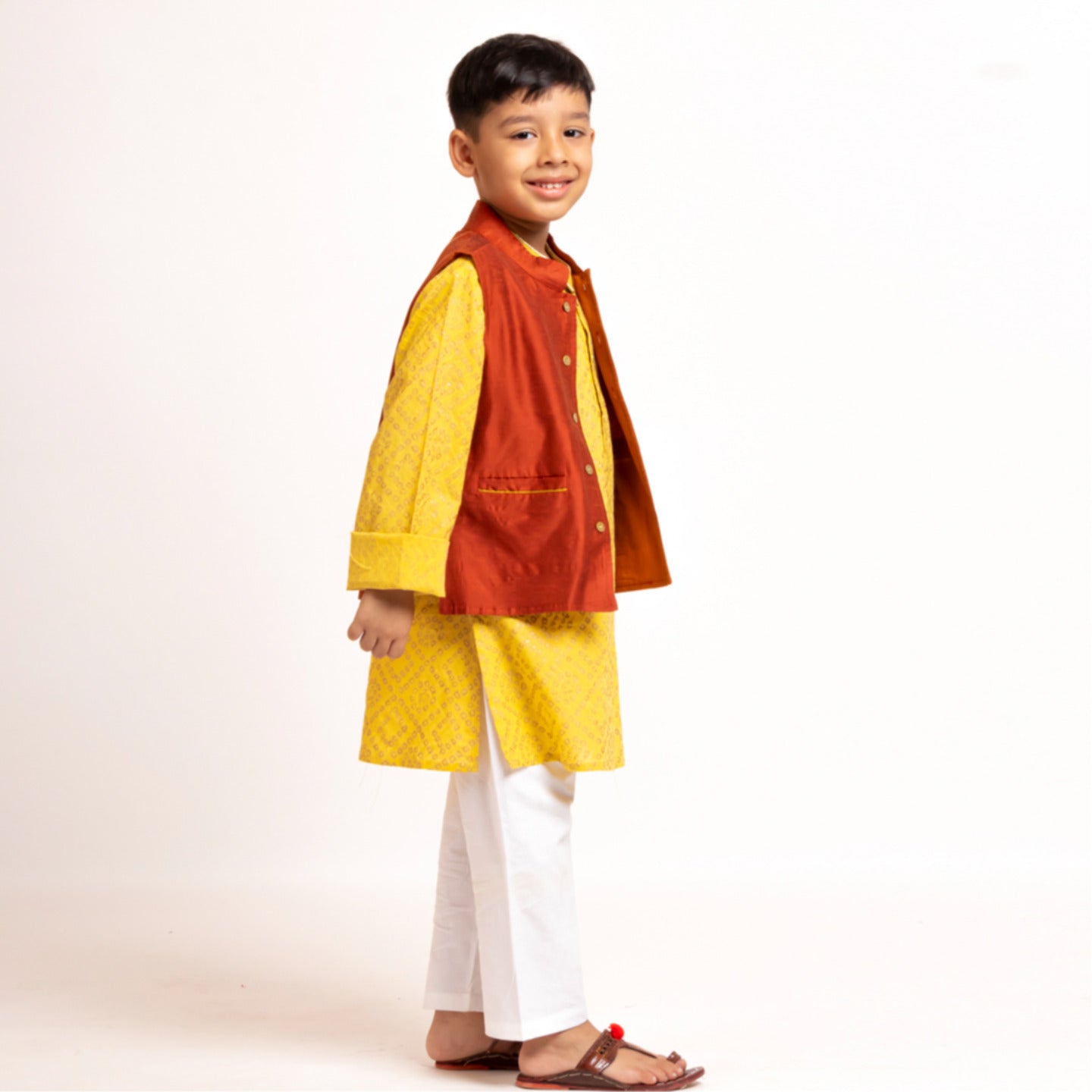 Boy's kurta jacket set Yellow