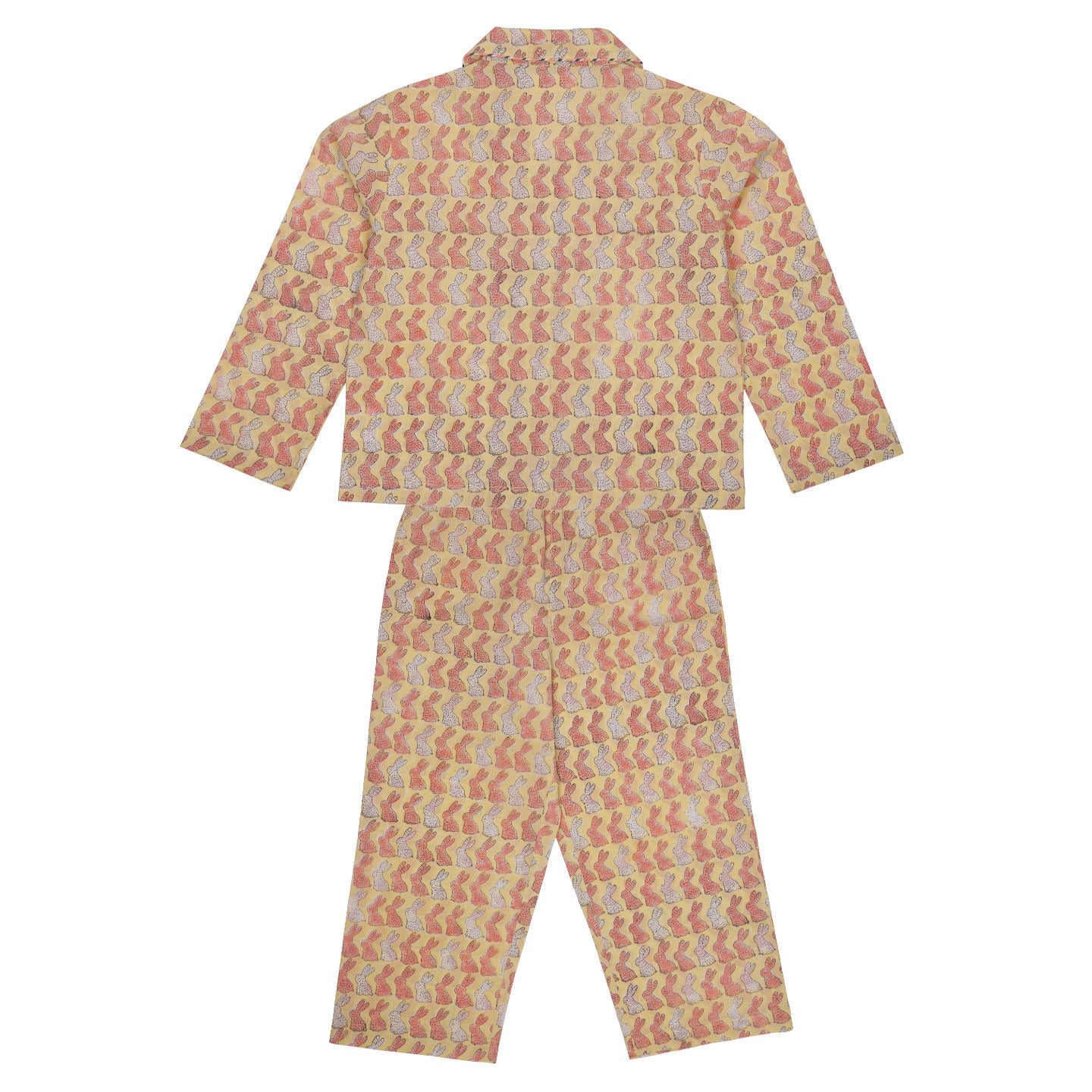 Block Printed Unisex Night Suit Set Bunny Yellow