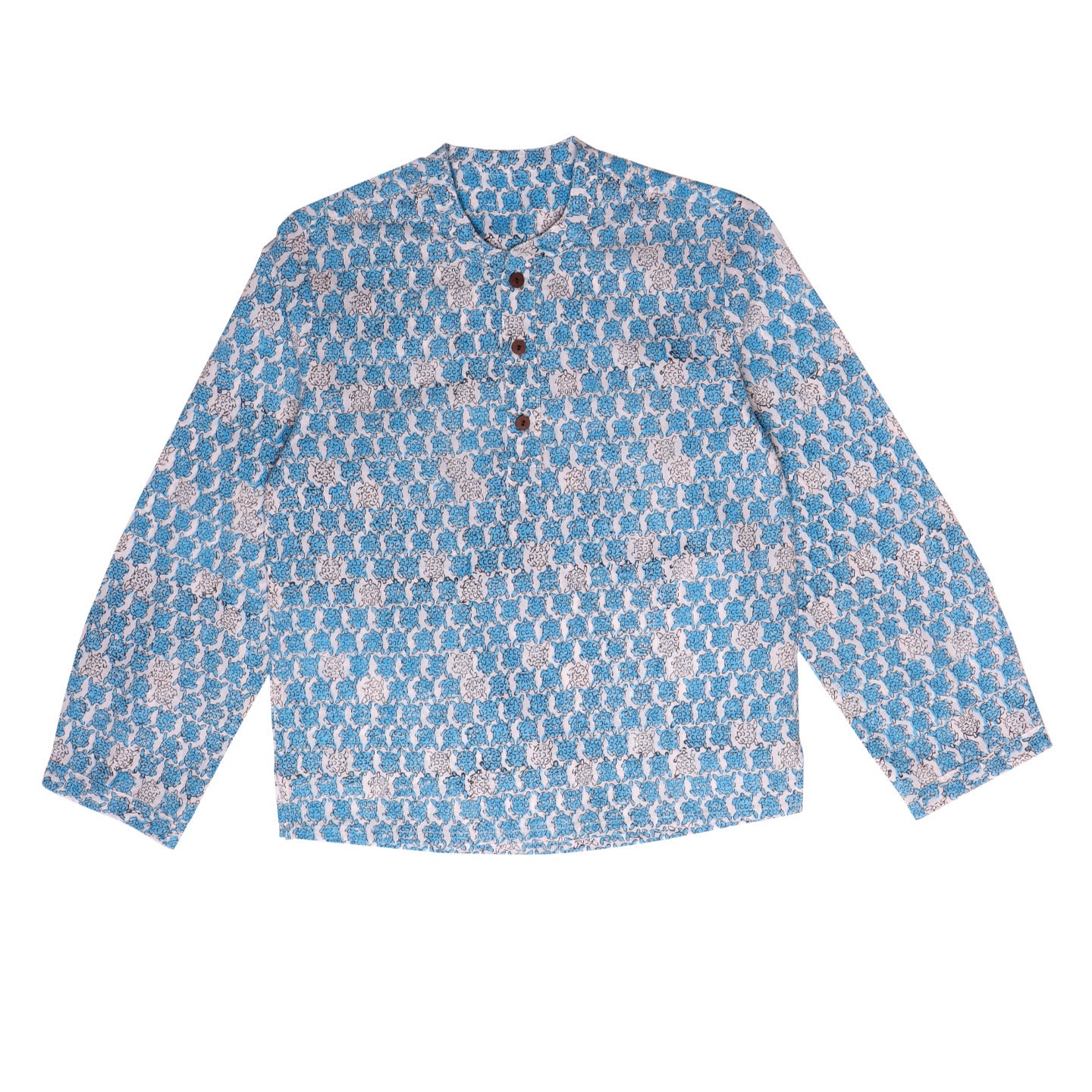 Block Printed Boy's Kurta Shirt Tortoise Blue