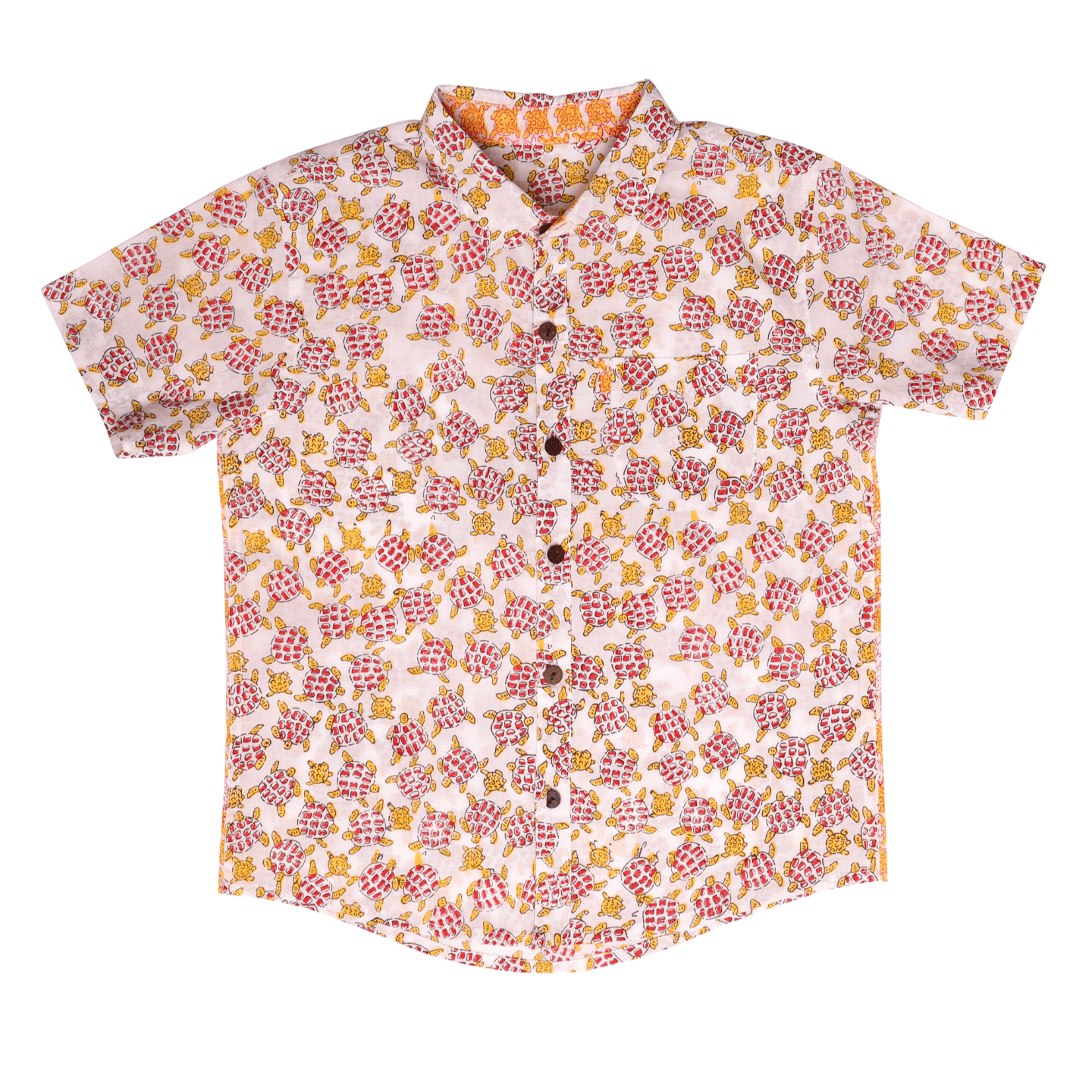 Block Printed Boy's Shirt Sea Turtle Print Red