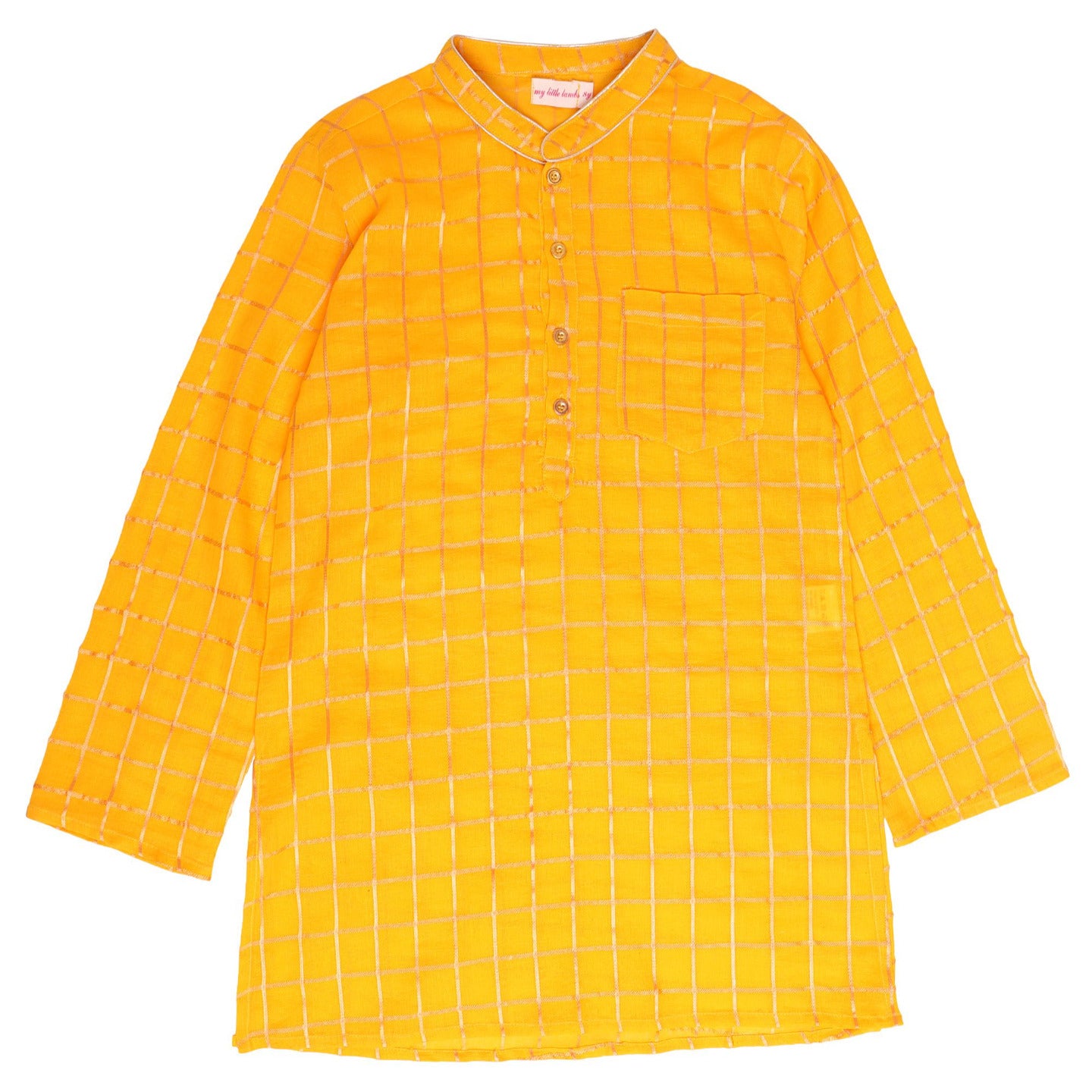 Yellow Check Boy's Kurta PJ set