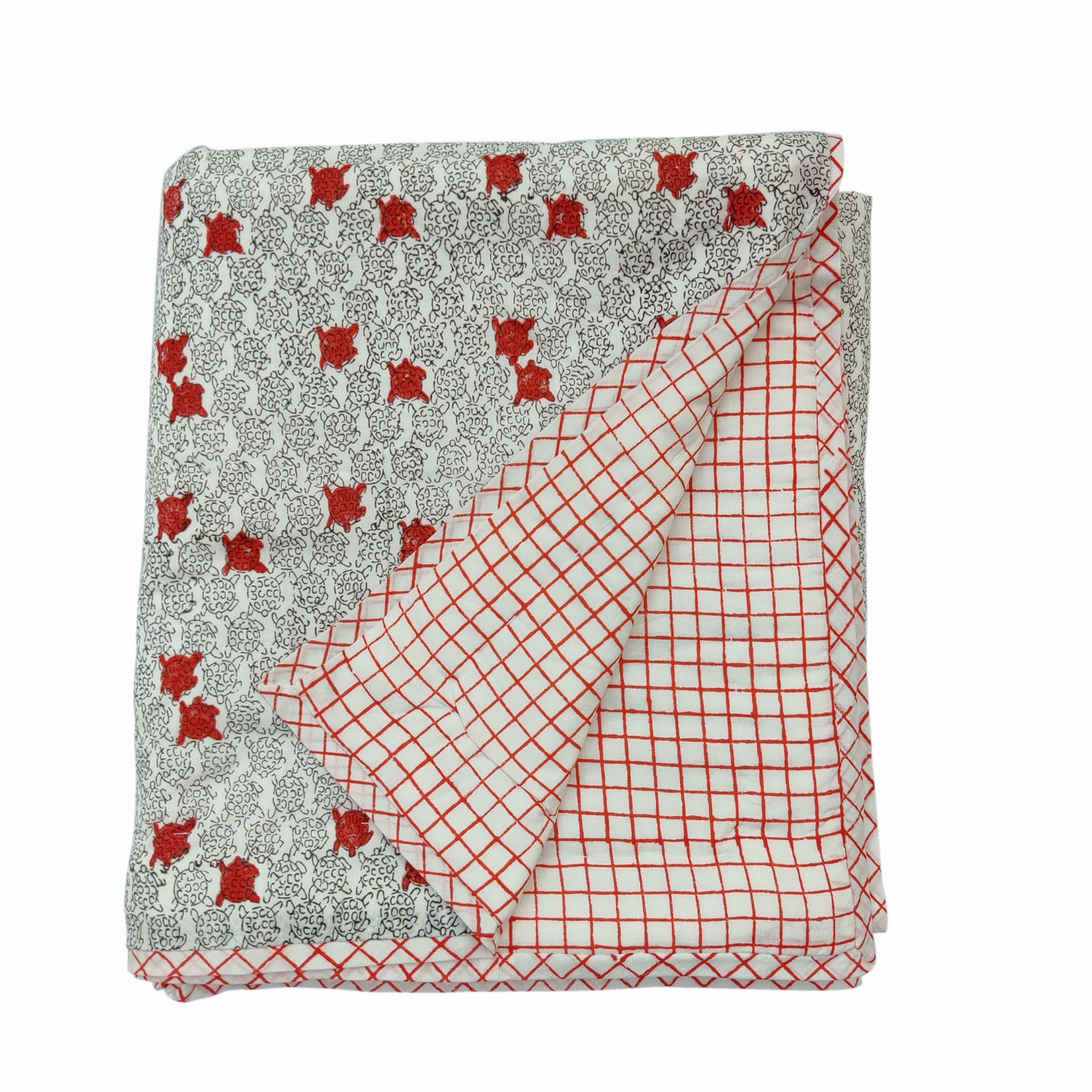 Block Printed Tortoise Quilt Red