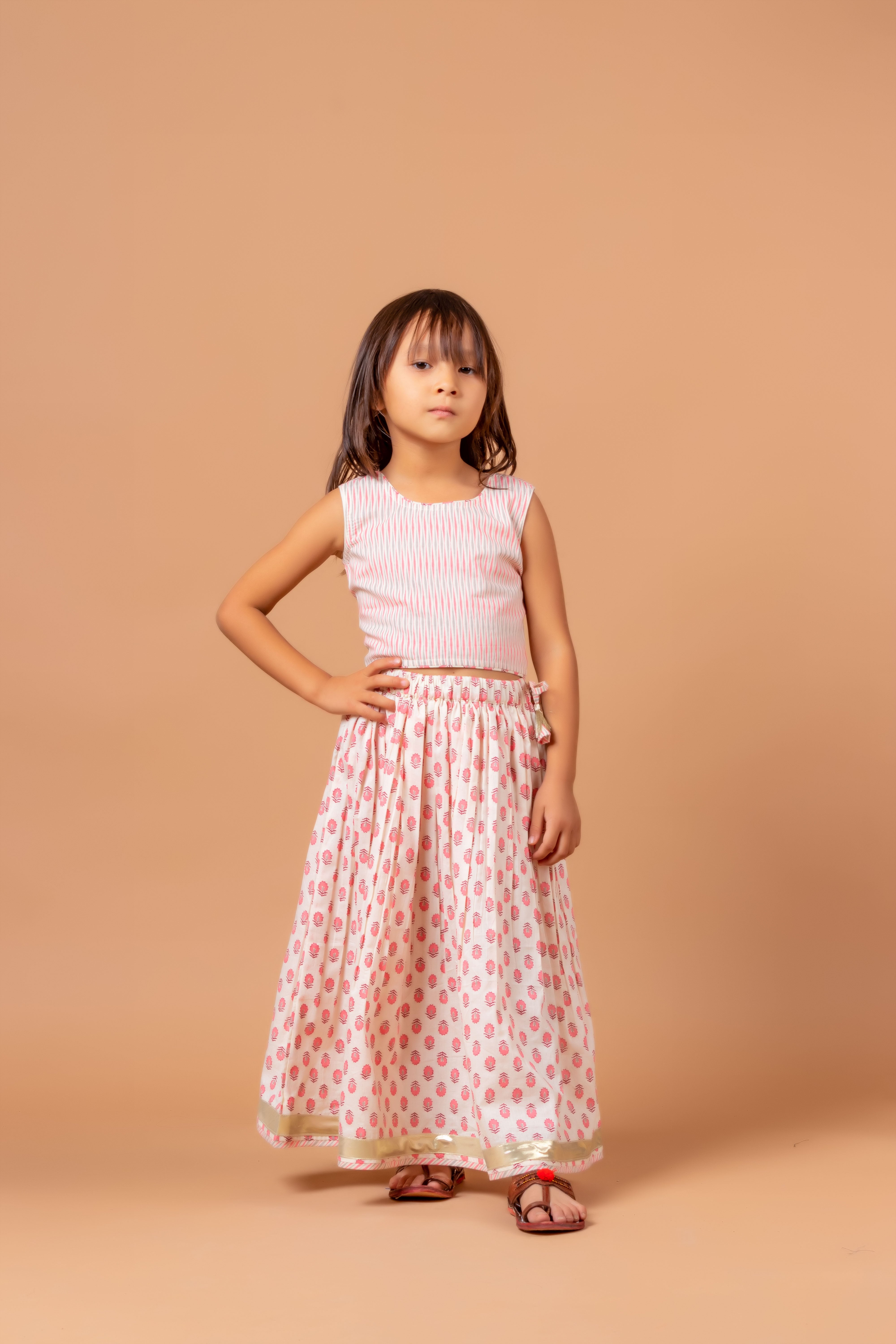 Girls Lehenga Choli Set Madhu Buti Pink