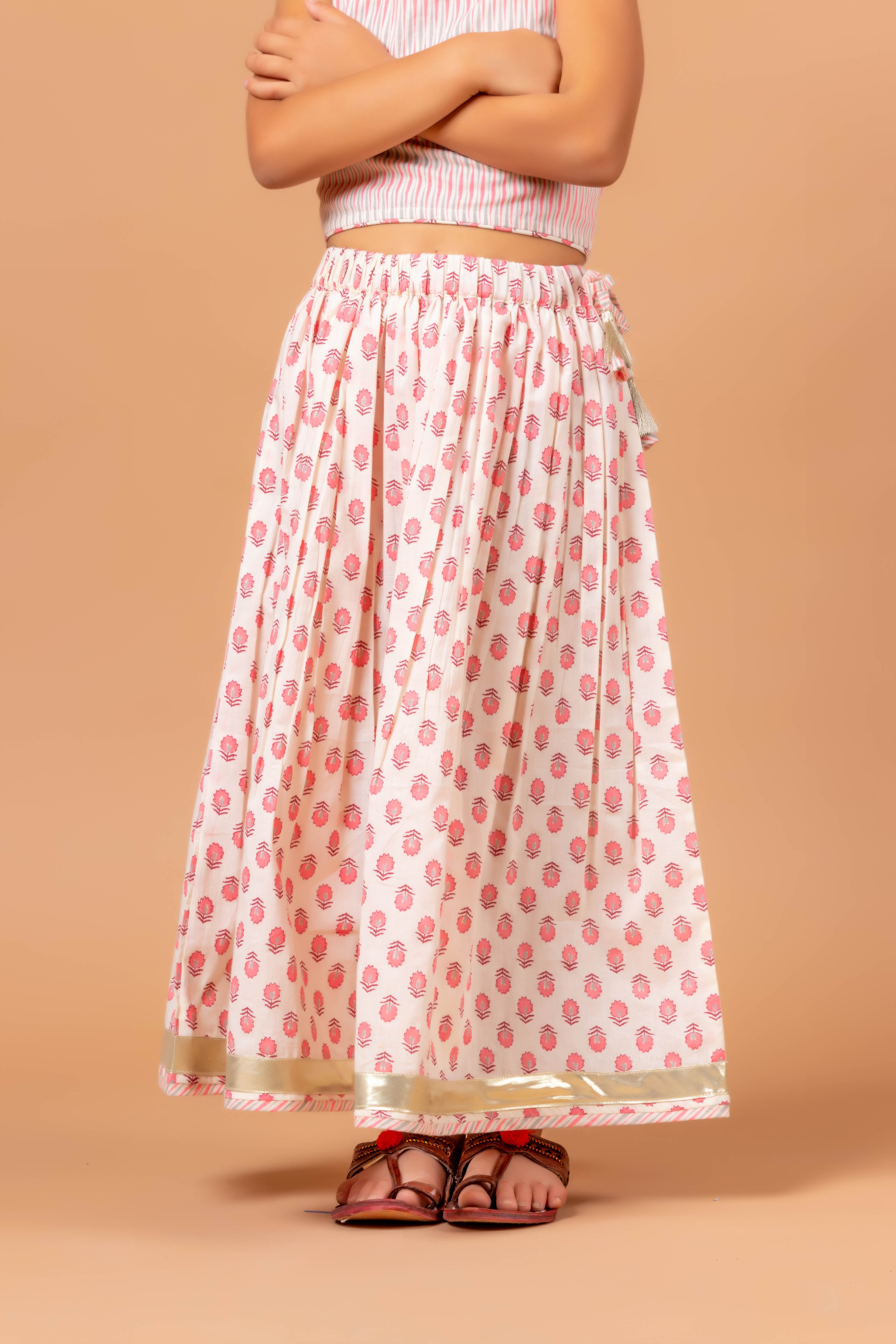 Girls Lehenga Choli Set Madhu Buti Pink