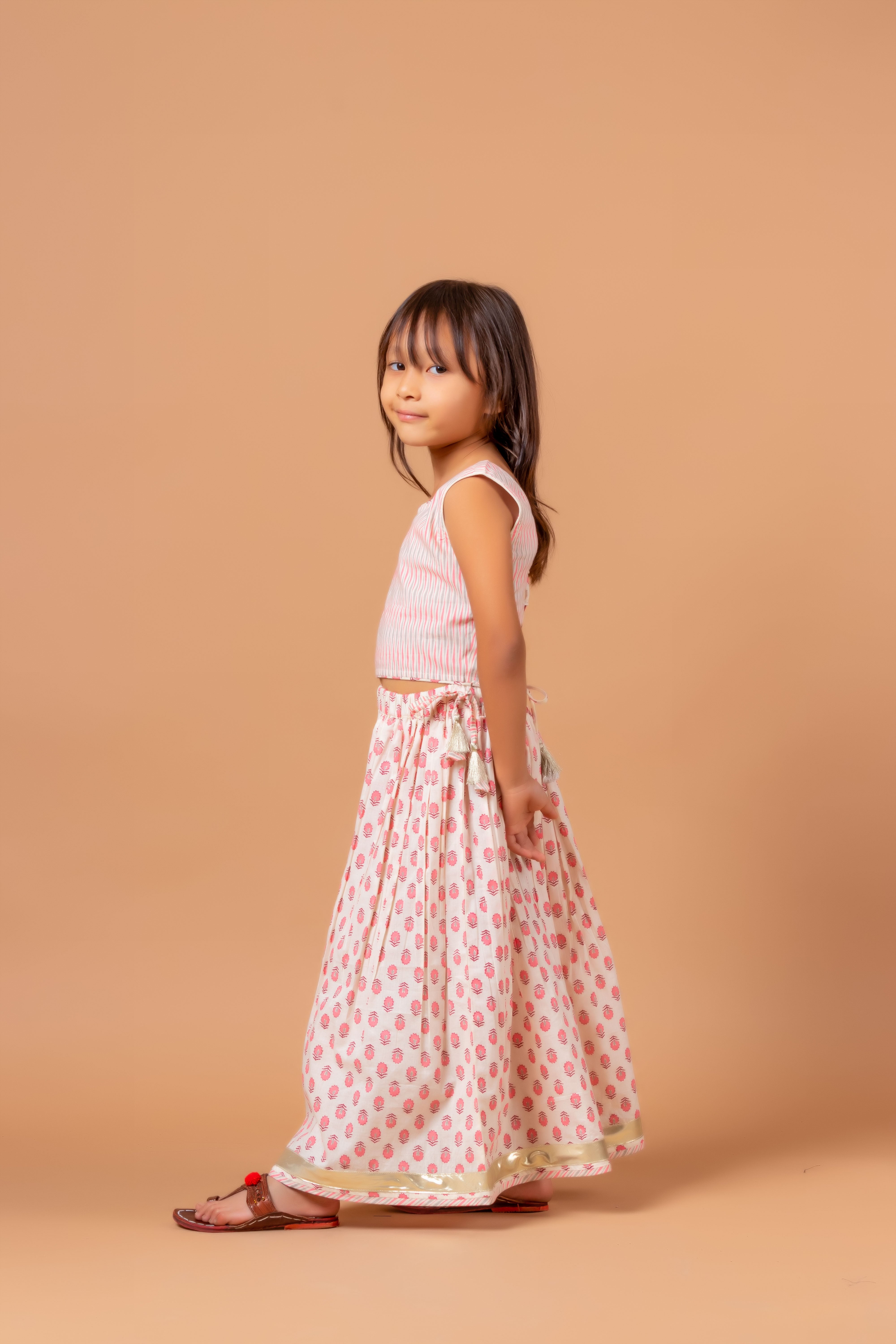 Girls Lehenga Choli Set Madhu Buti Pink