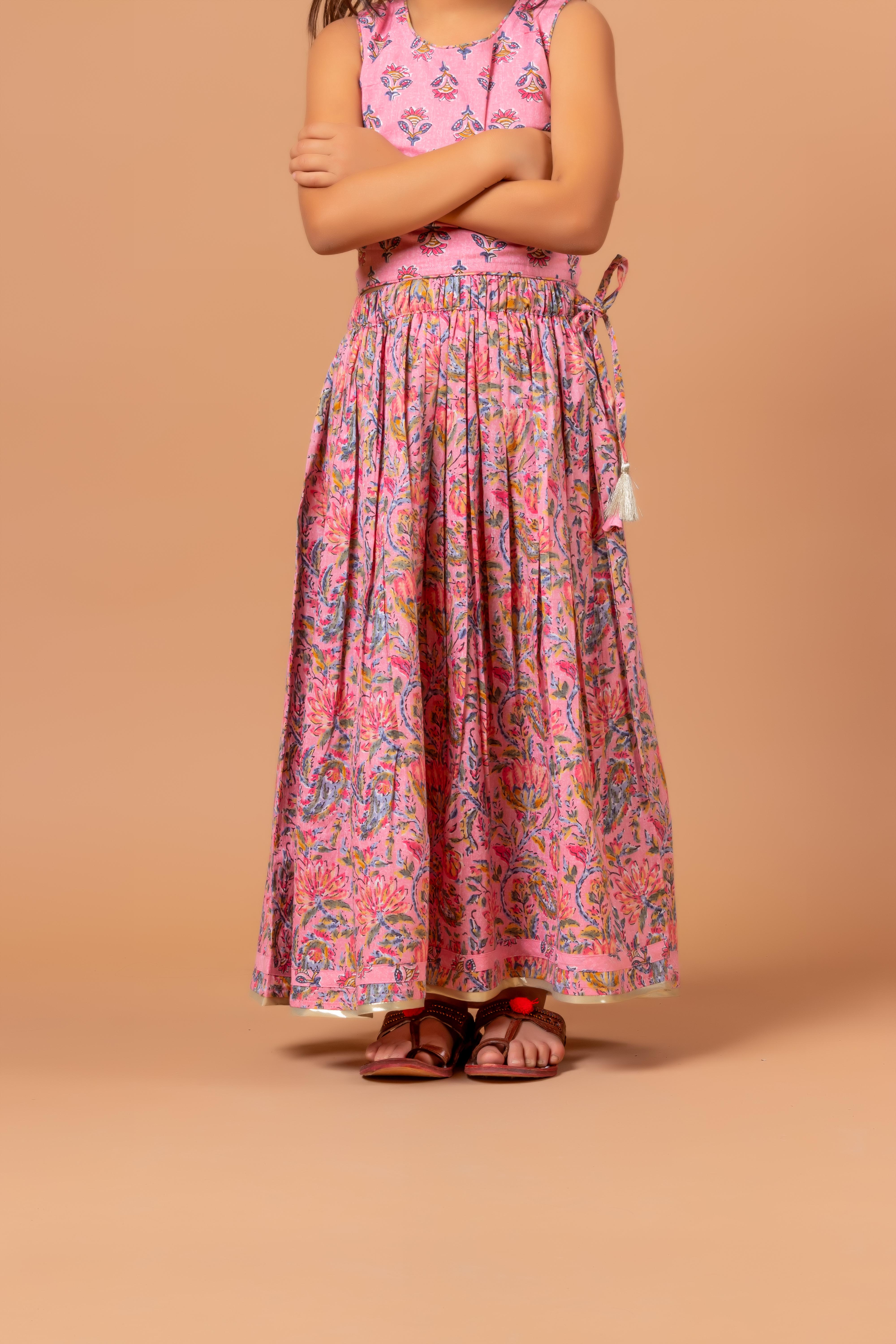 Girls Lehenga Choli Set Madhu Buti Pink Jaal