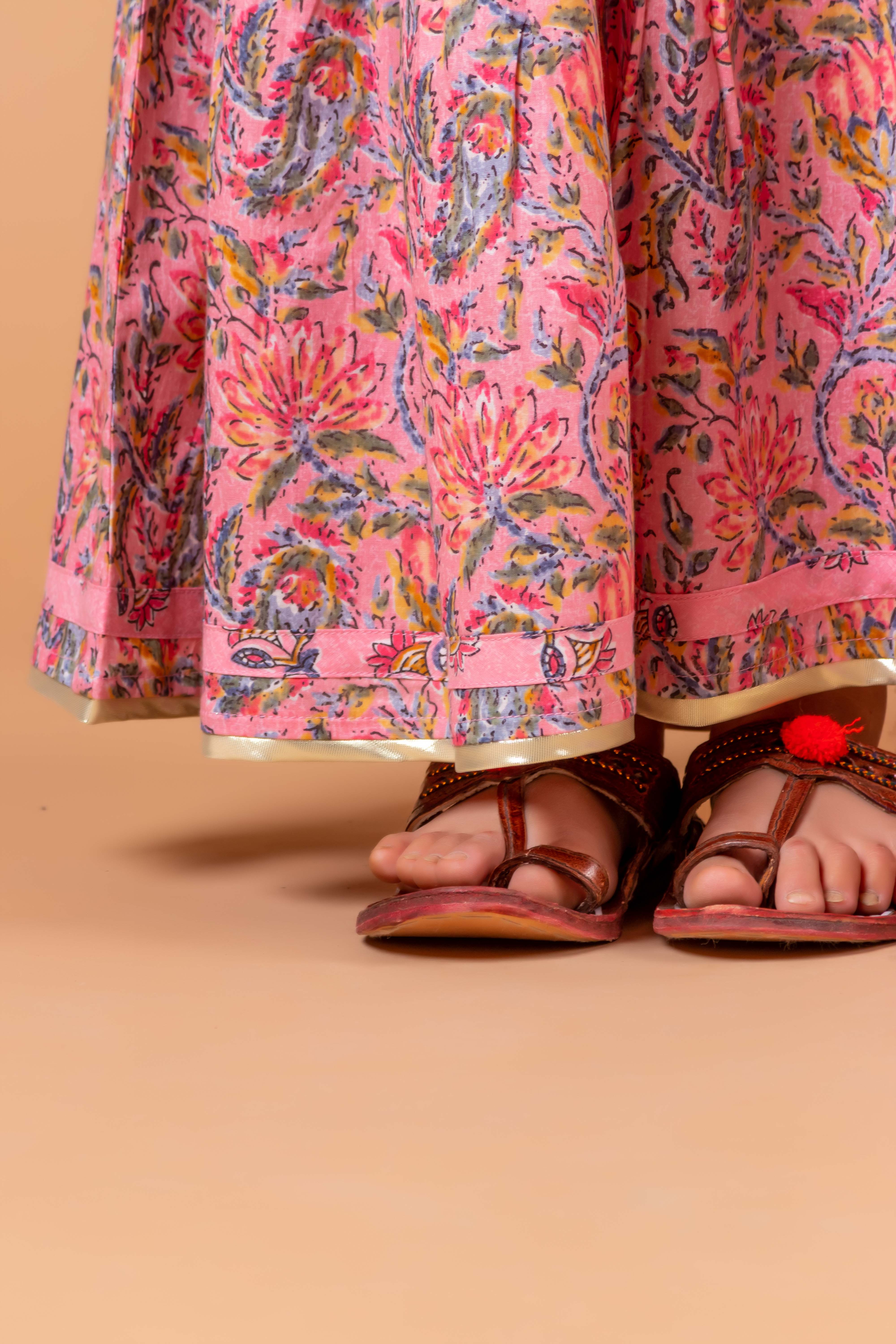 Girls Lehenga Choli Set Madhu Buti Pink Jaal