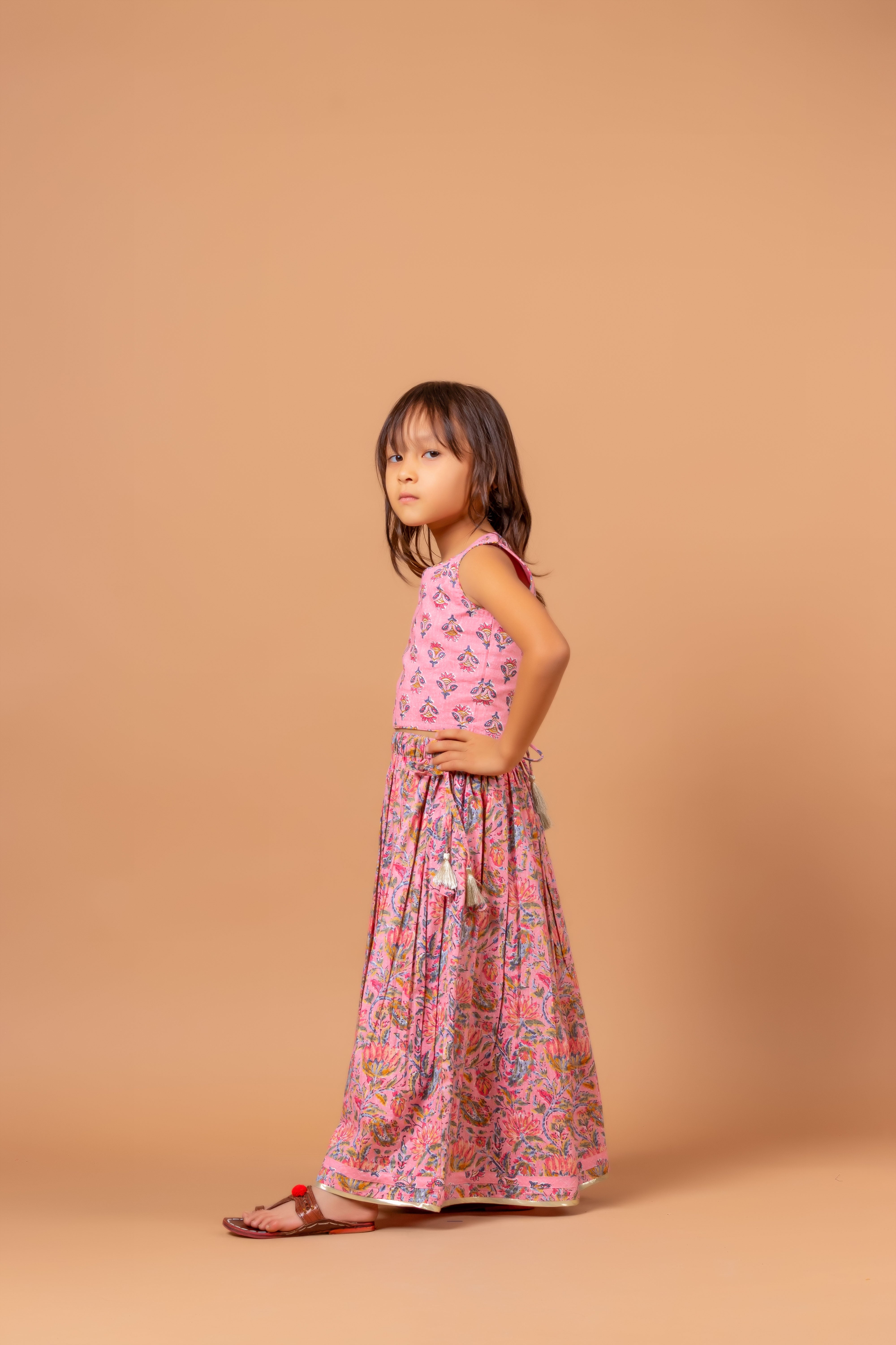 Girls Lehenga Choli Set Madhu Buti Pink Jaal