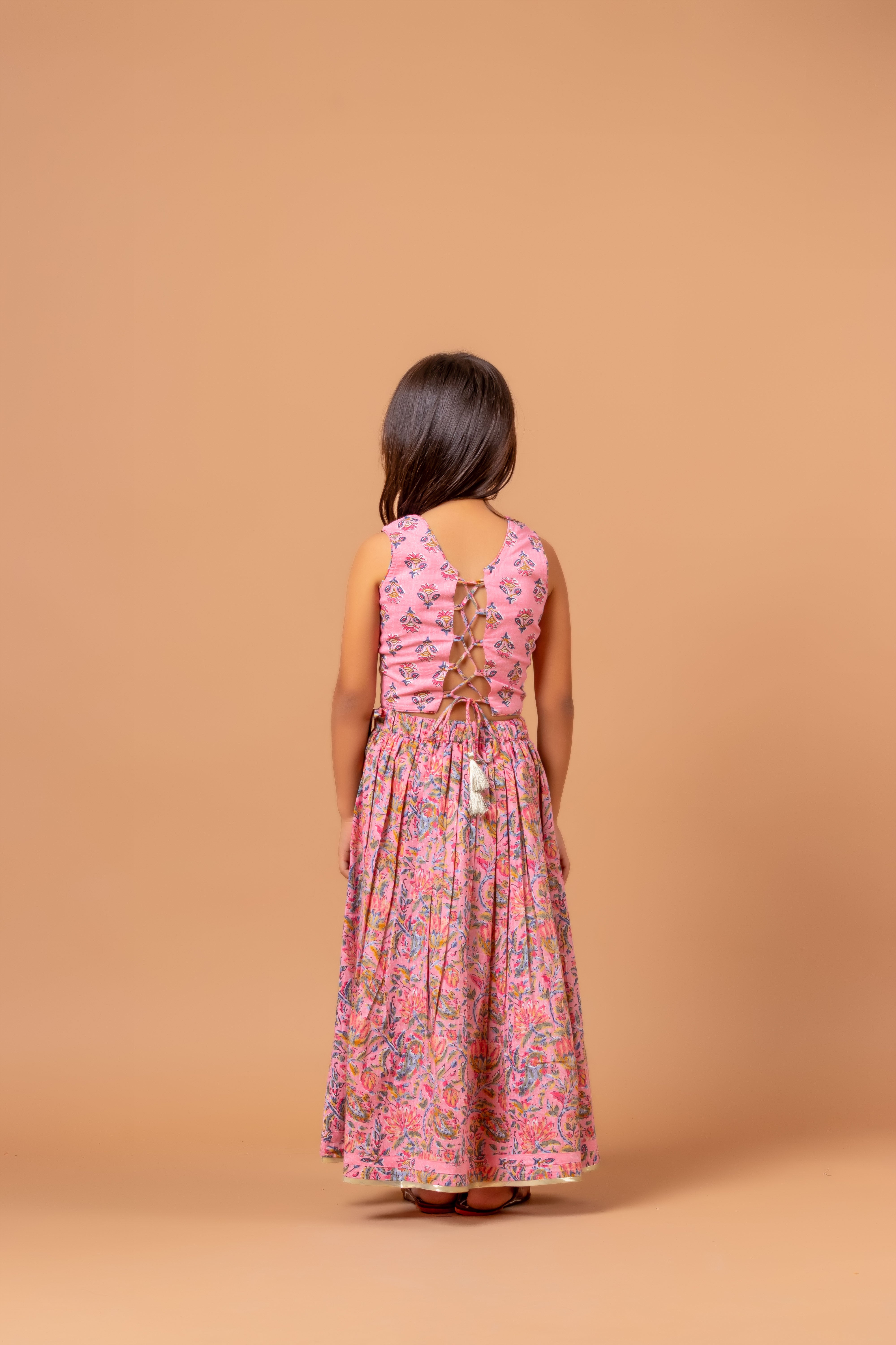 Girls Lehenga Choli Set Madhu Buti Pink Jaal