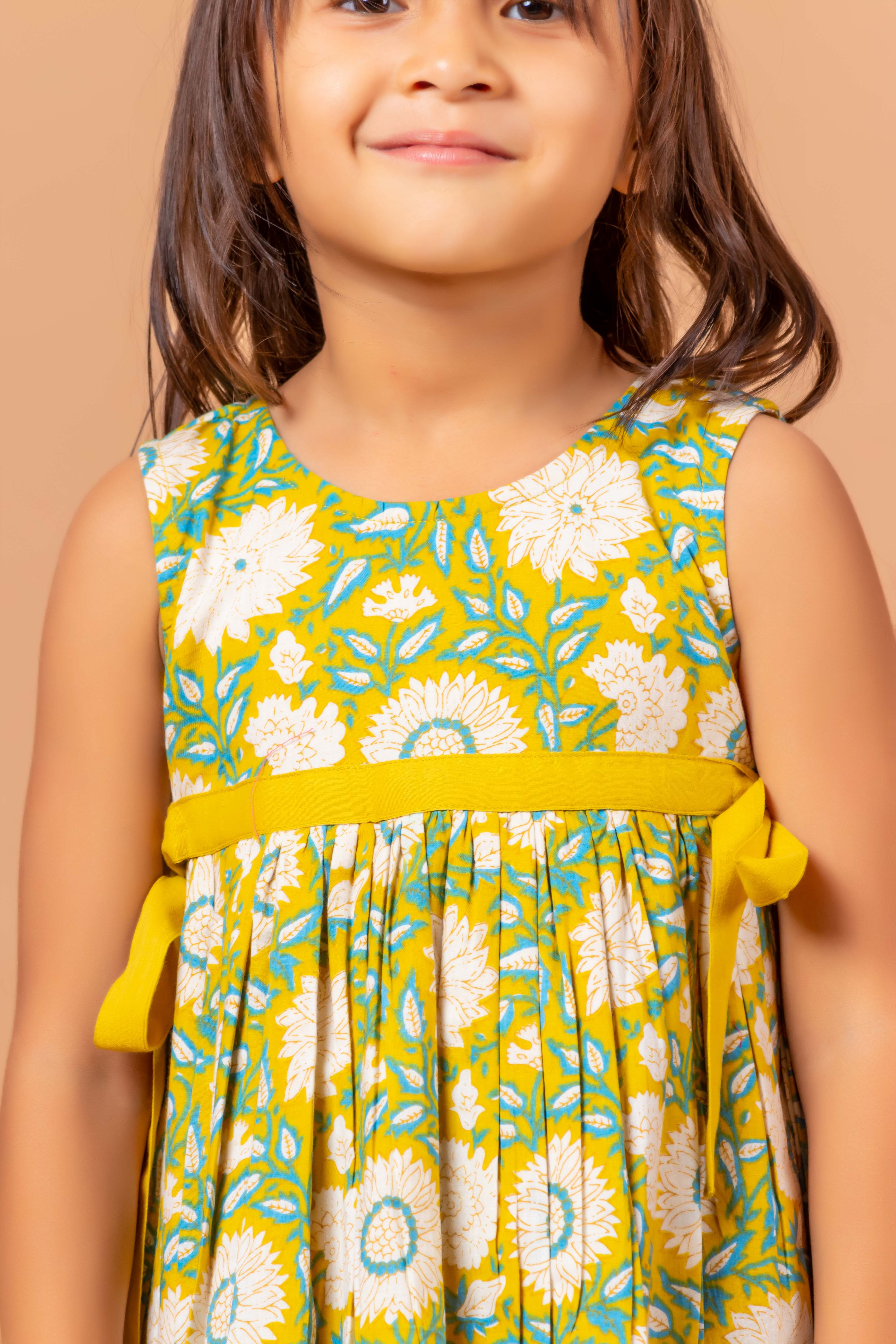 Girls Printed Floral Dress Lime Green- 20400