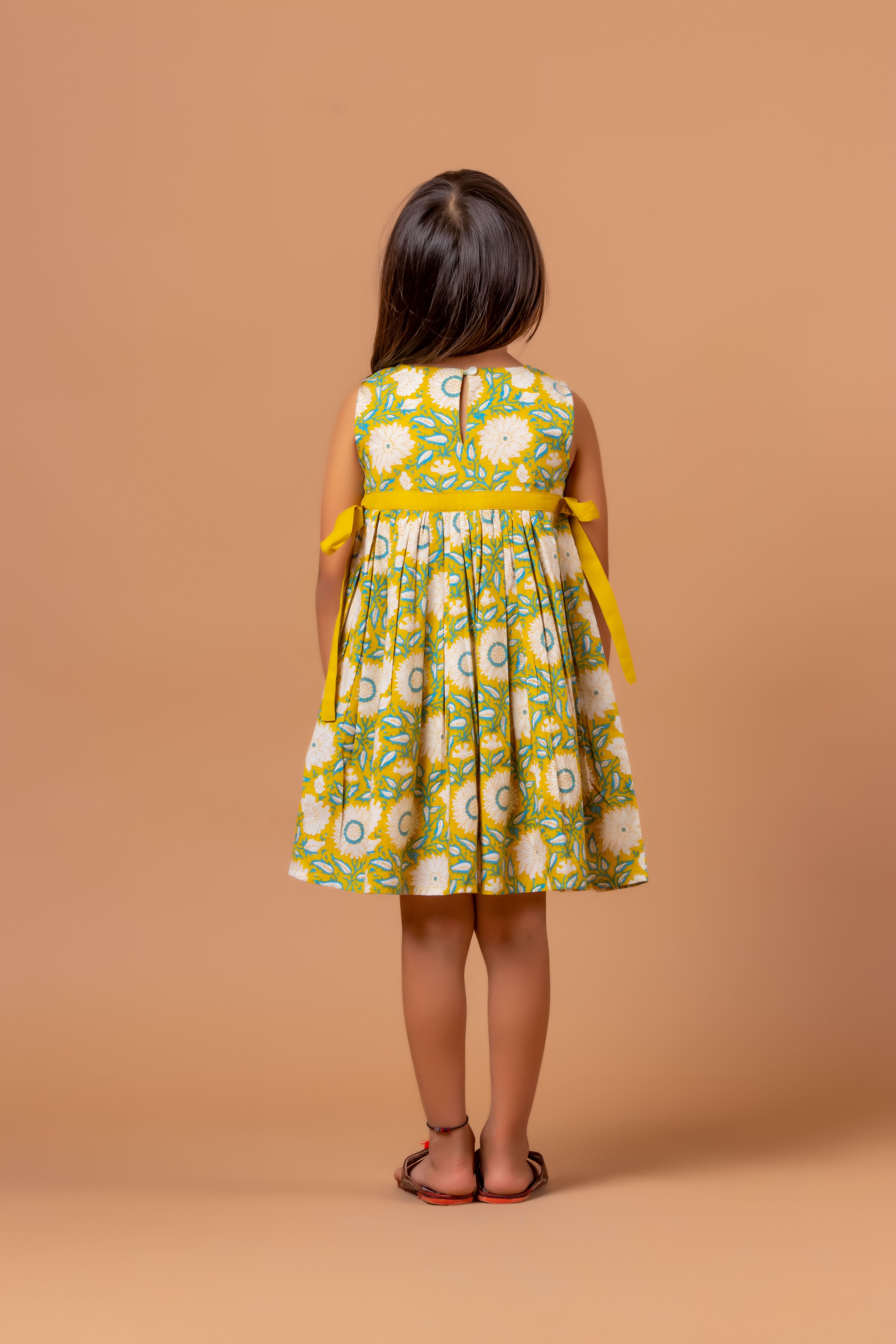 Girls Printed Floral Dress Lime Green- 20400