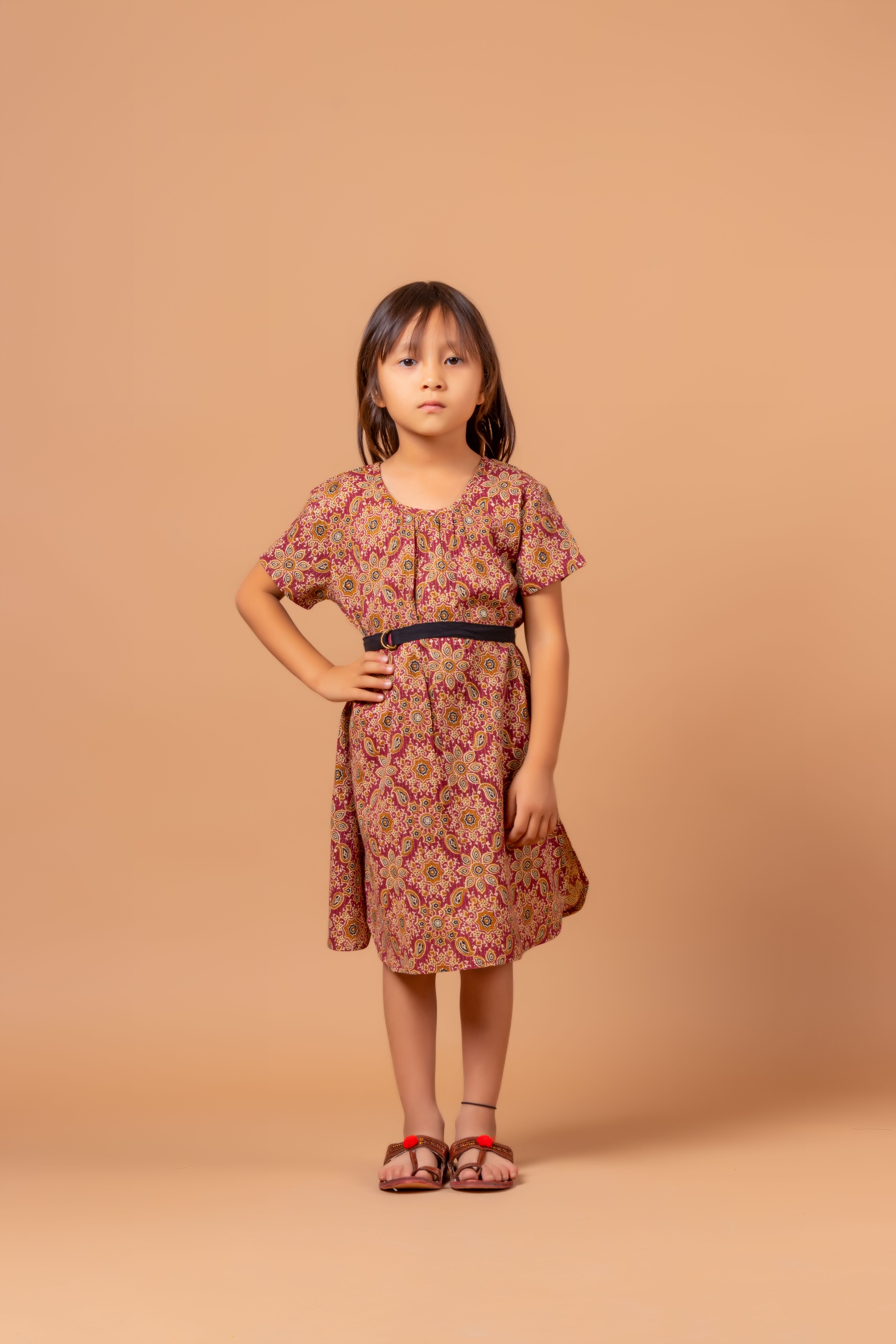 Girls Printed Dress Monika Ajrakh Red