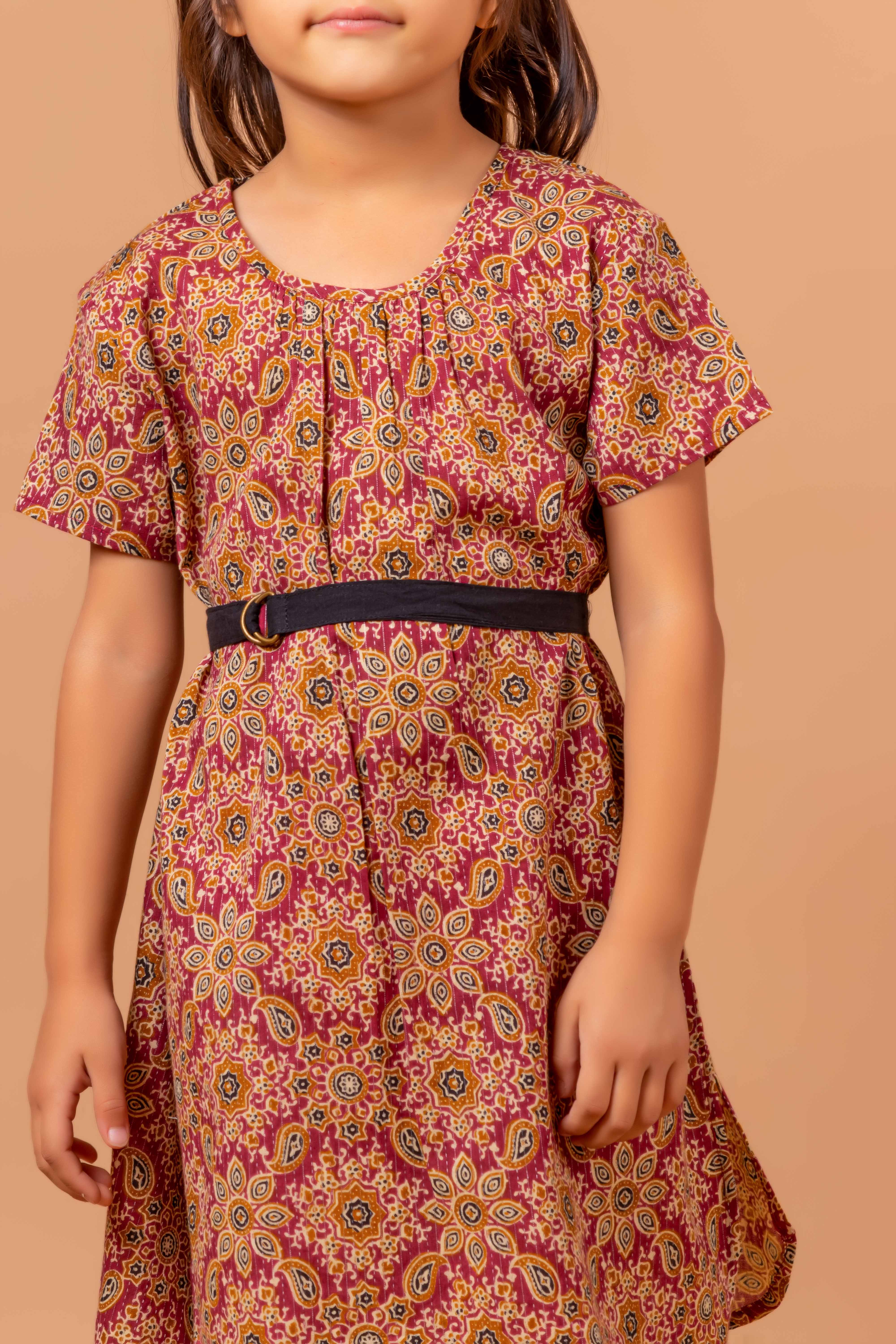 Girls Printed Dress Monika Ajrakh Red