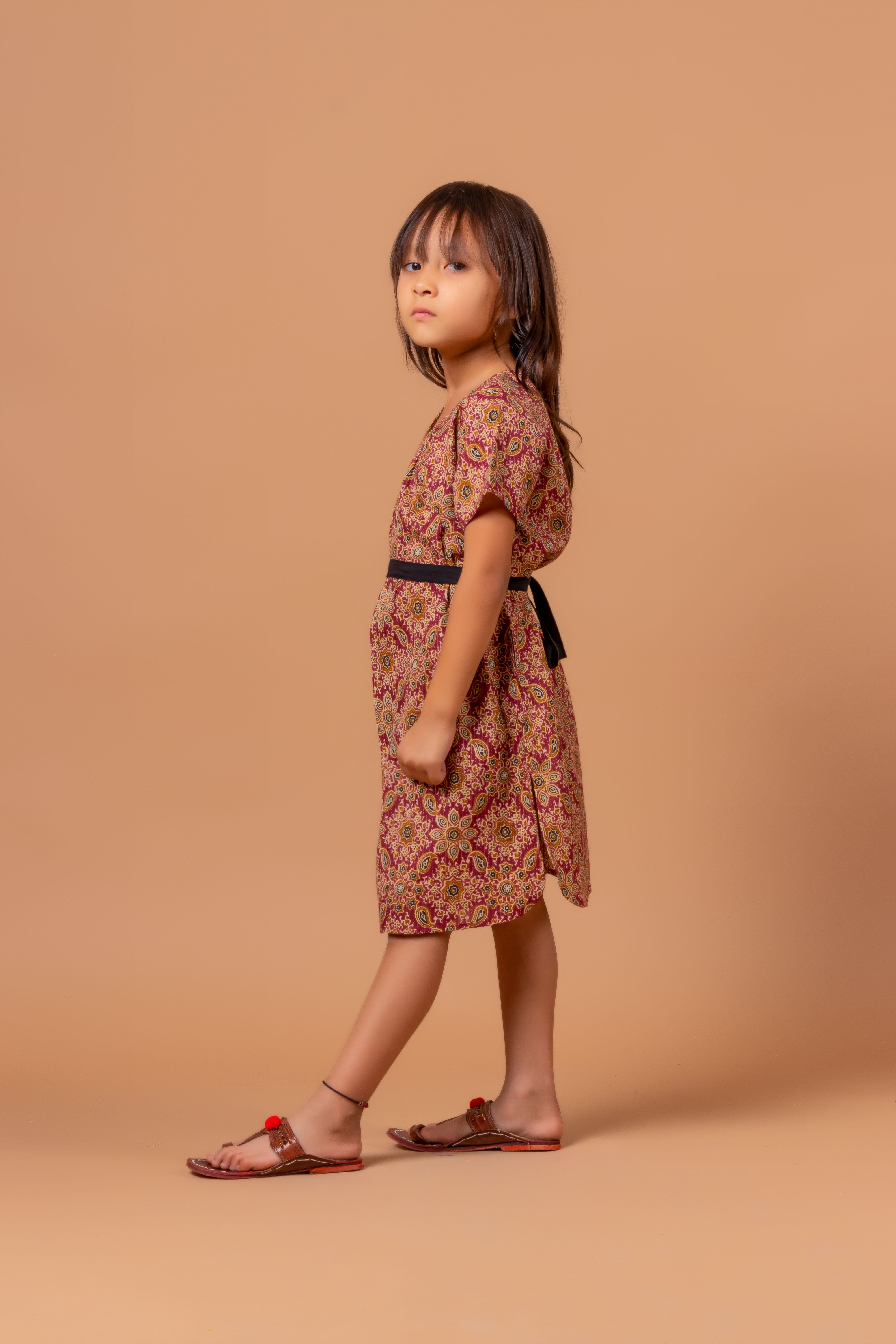Girls Printed Dress Monika Ajrakh Red