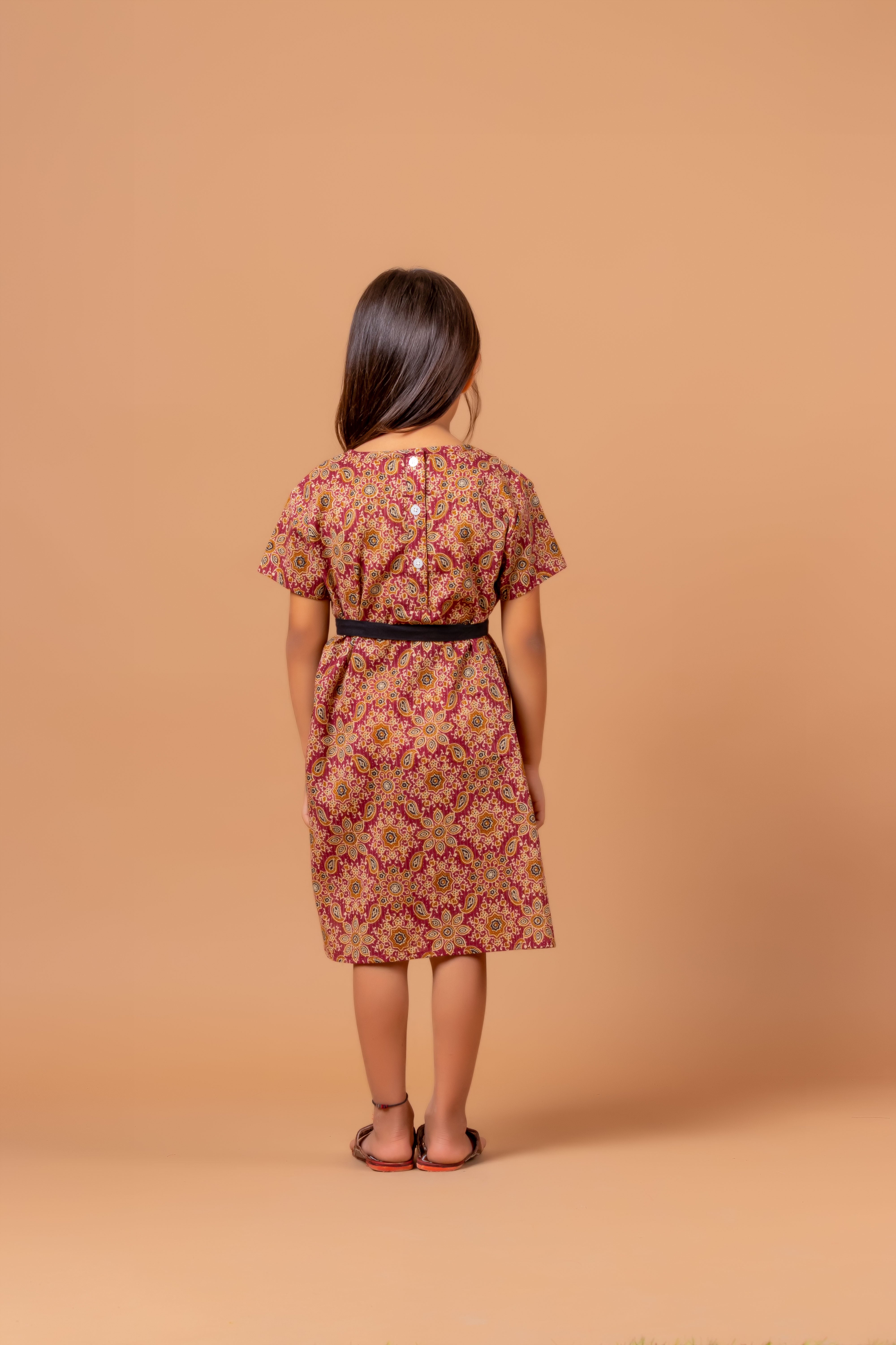 Girls Printed Dress Monika Ajrakh Red