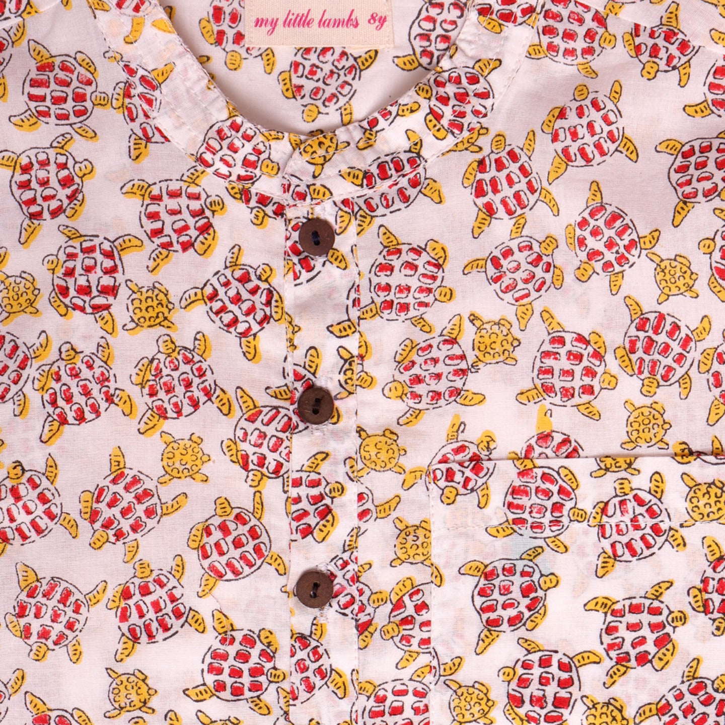 Block Printed Boy's Kurta Sea Turtle Red