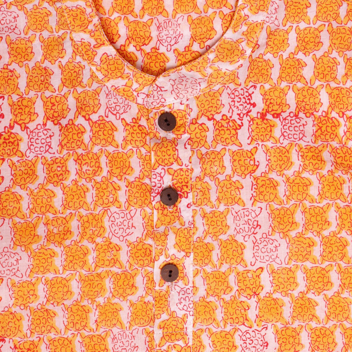 Block Printed Boy's Kurta Shirt Tortoise Yellow