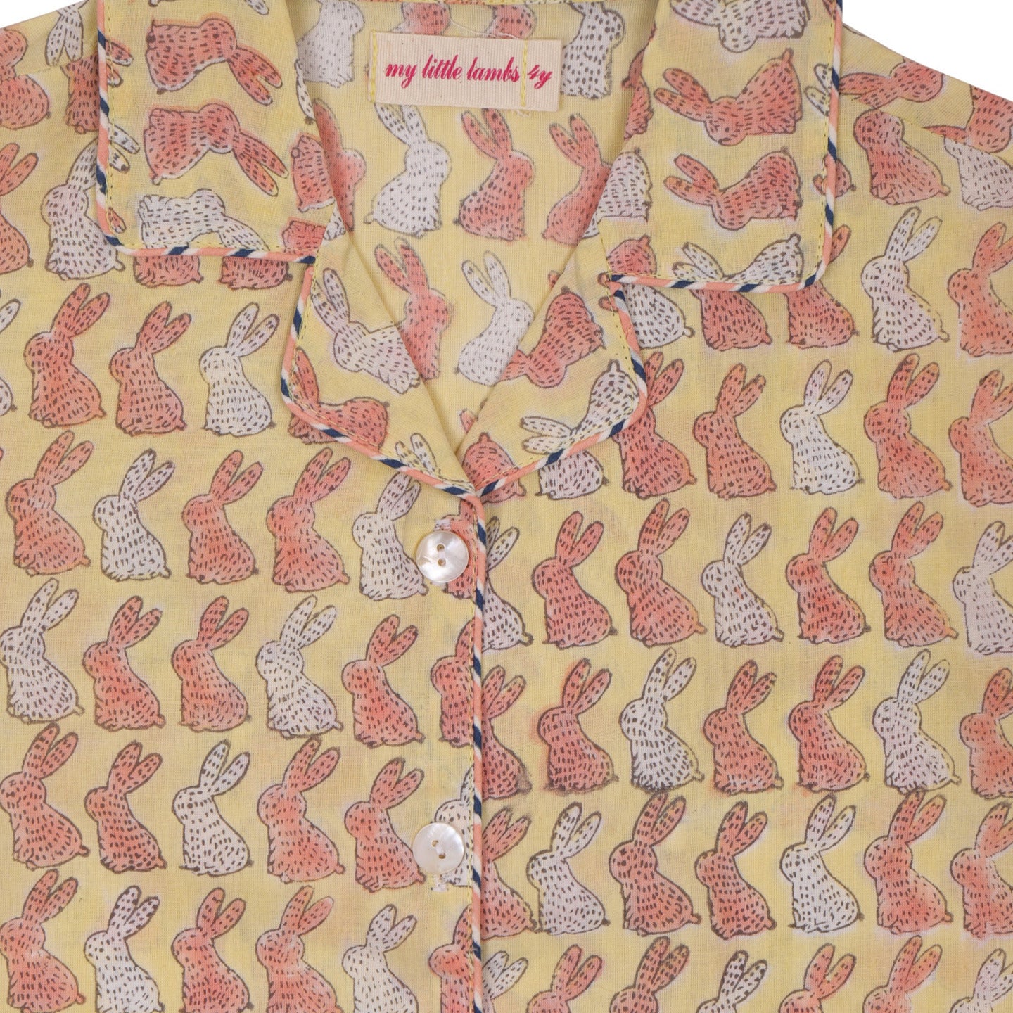 Block Printed Unisex Night Suit Set Bunny Yellow