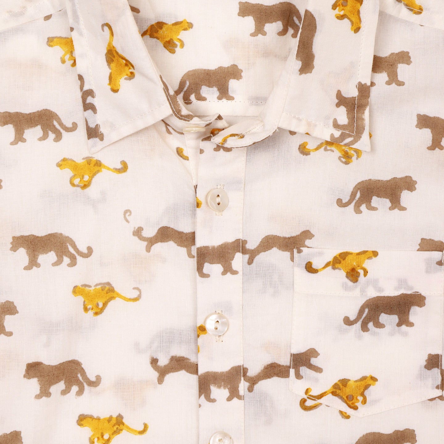 Block Printed Boy's Shirt Leopard Beige
