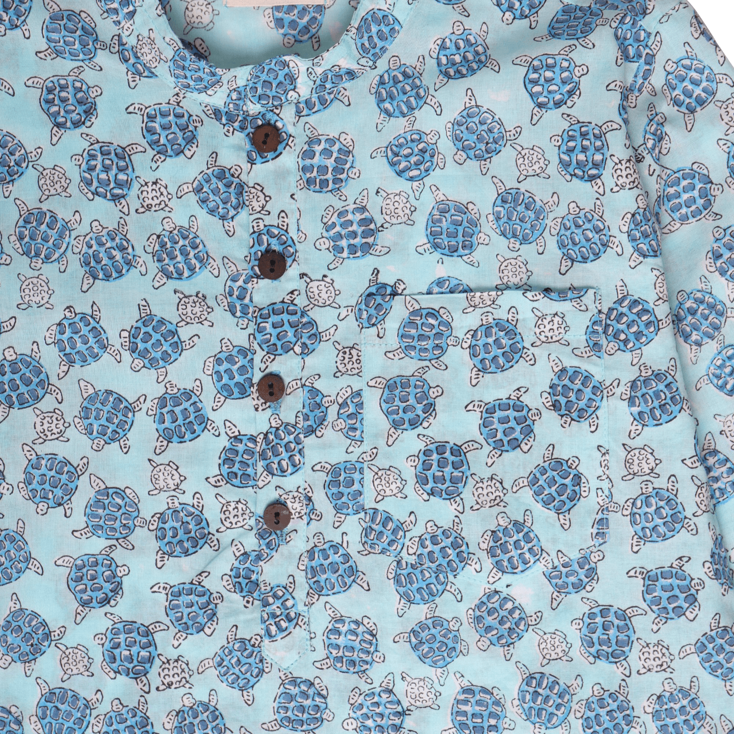 Block Printed Boy's Kurta Set Sea Print Turtle Blue