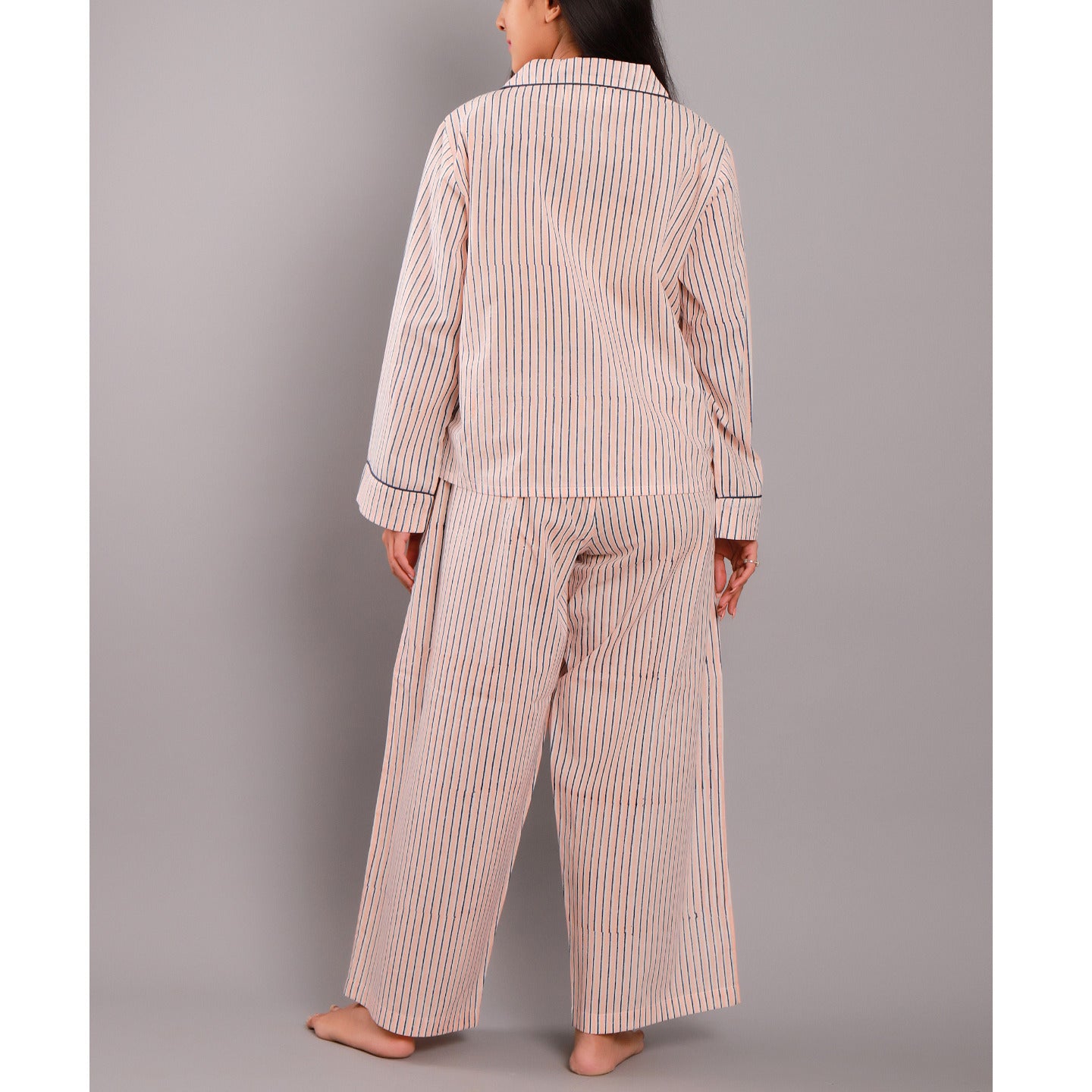 Striped Night Suit PJ Set Pink