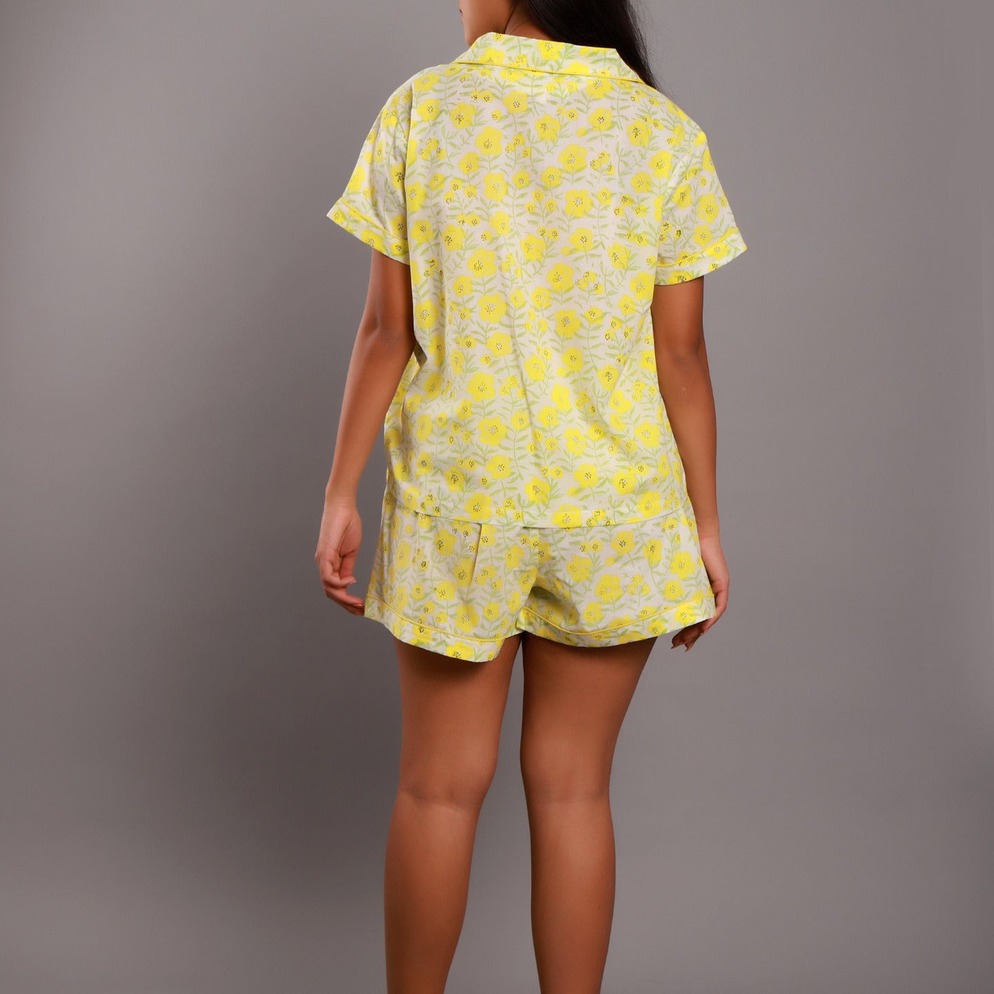 Floral Night suit Shorts set Yellow