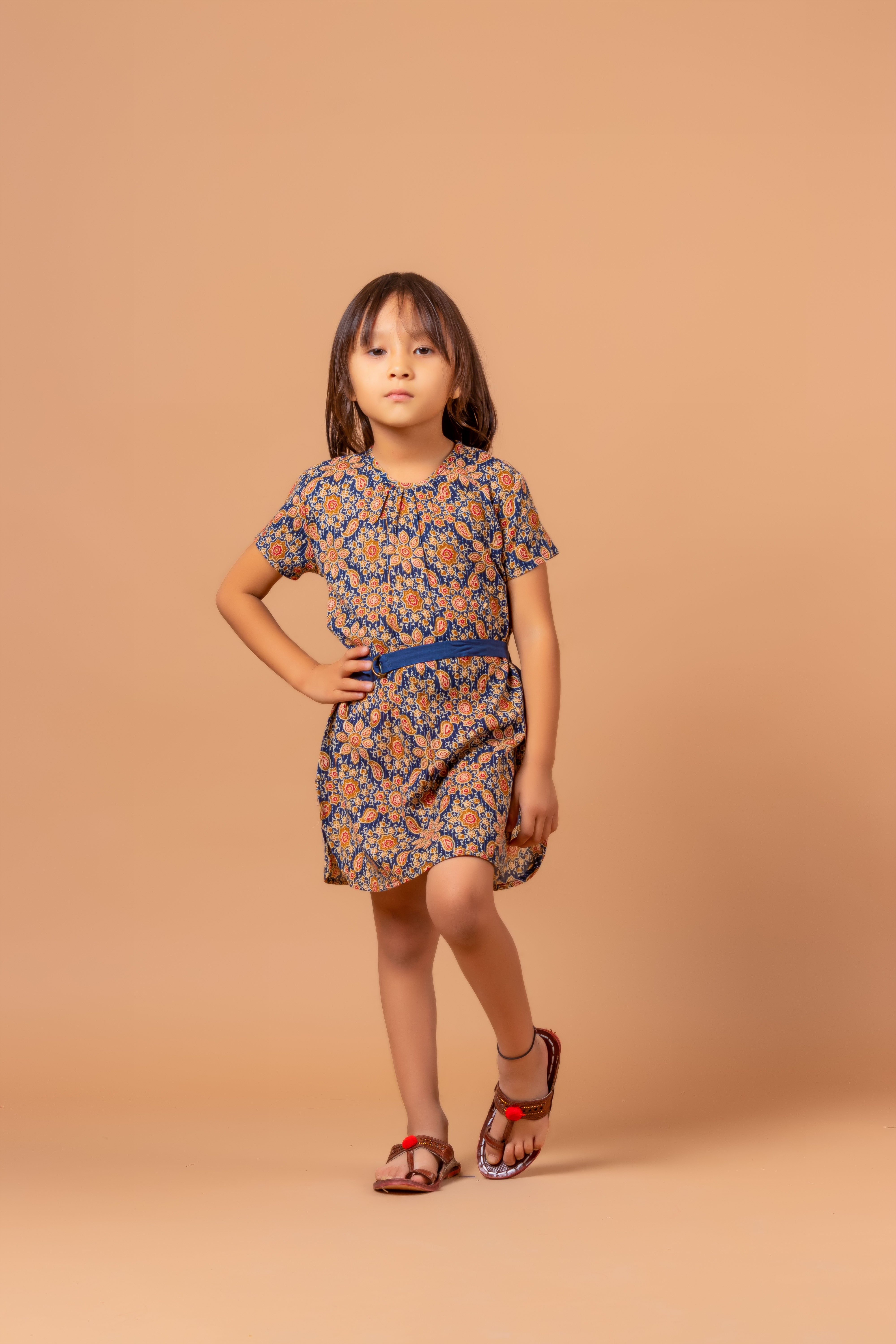 Girls Printed Dress Monika Ajrakh Blue