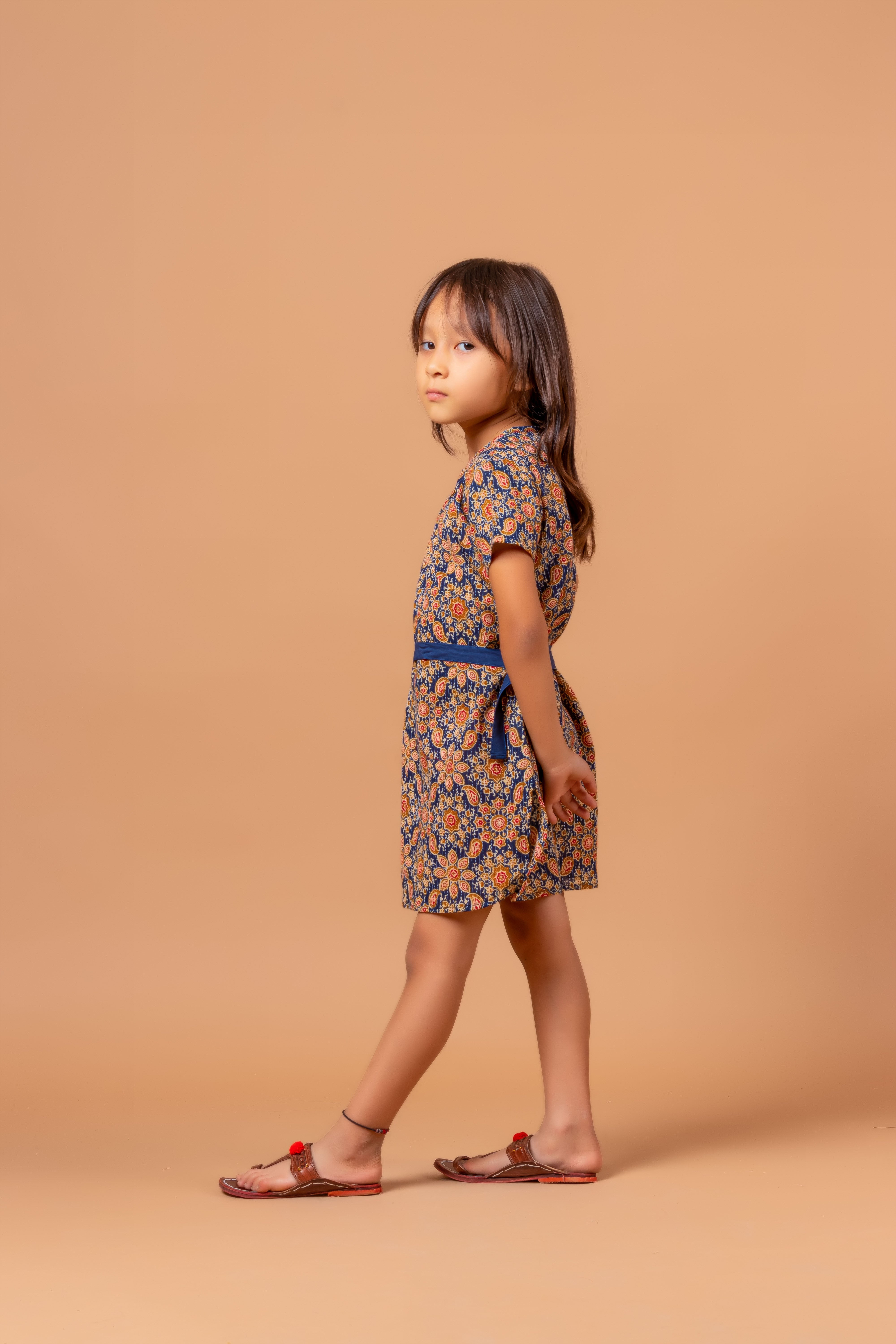 Girls Printed Dress Monika Ajrakh Blue