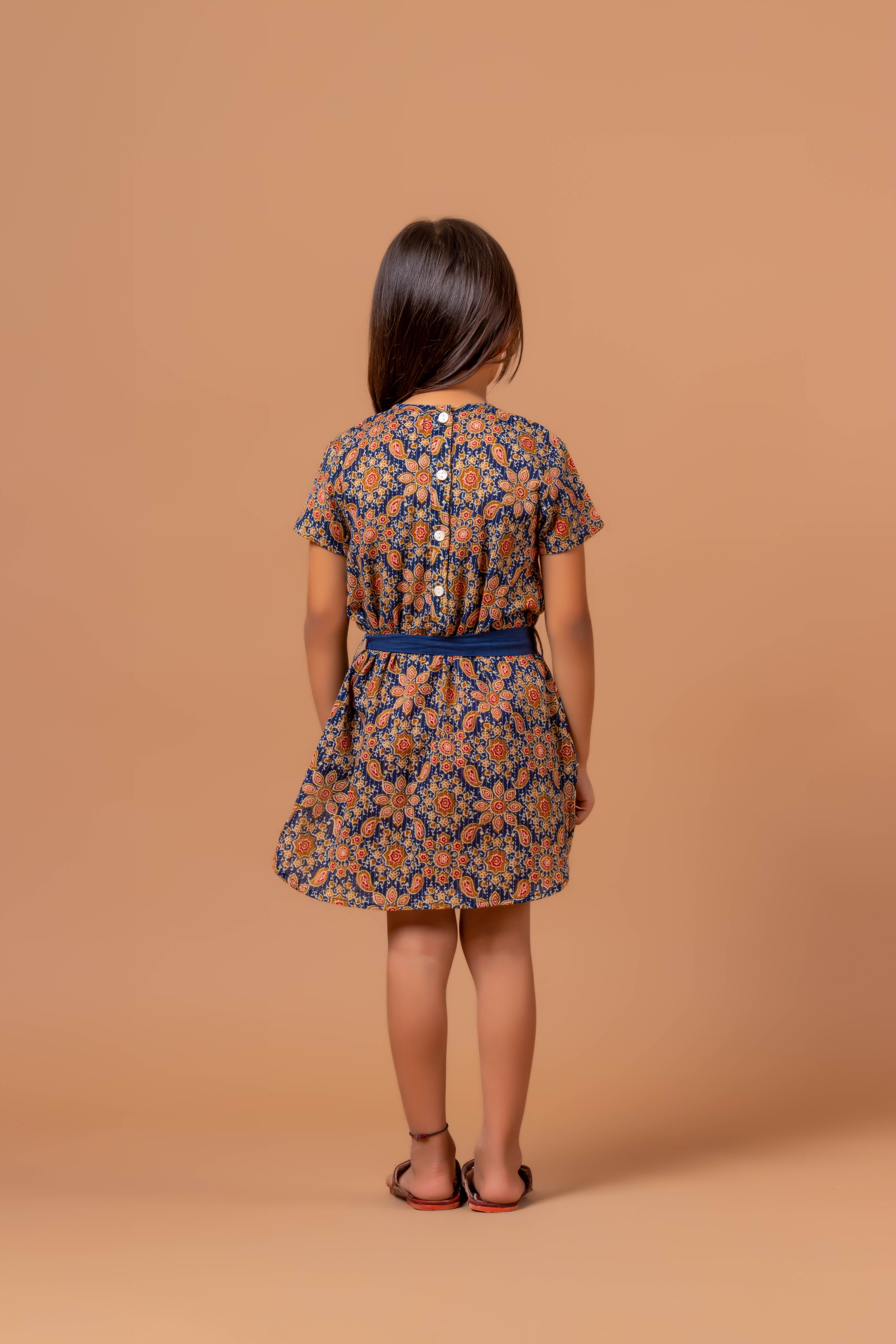 Girls Printed Dress Monika Ajrakh Blue