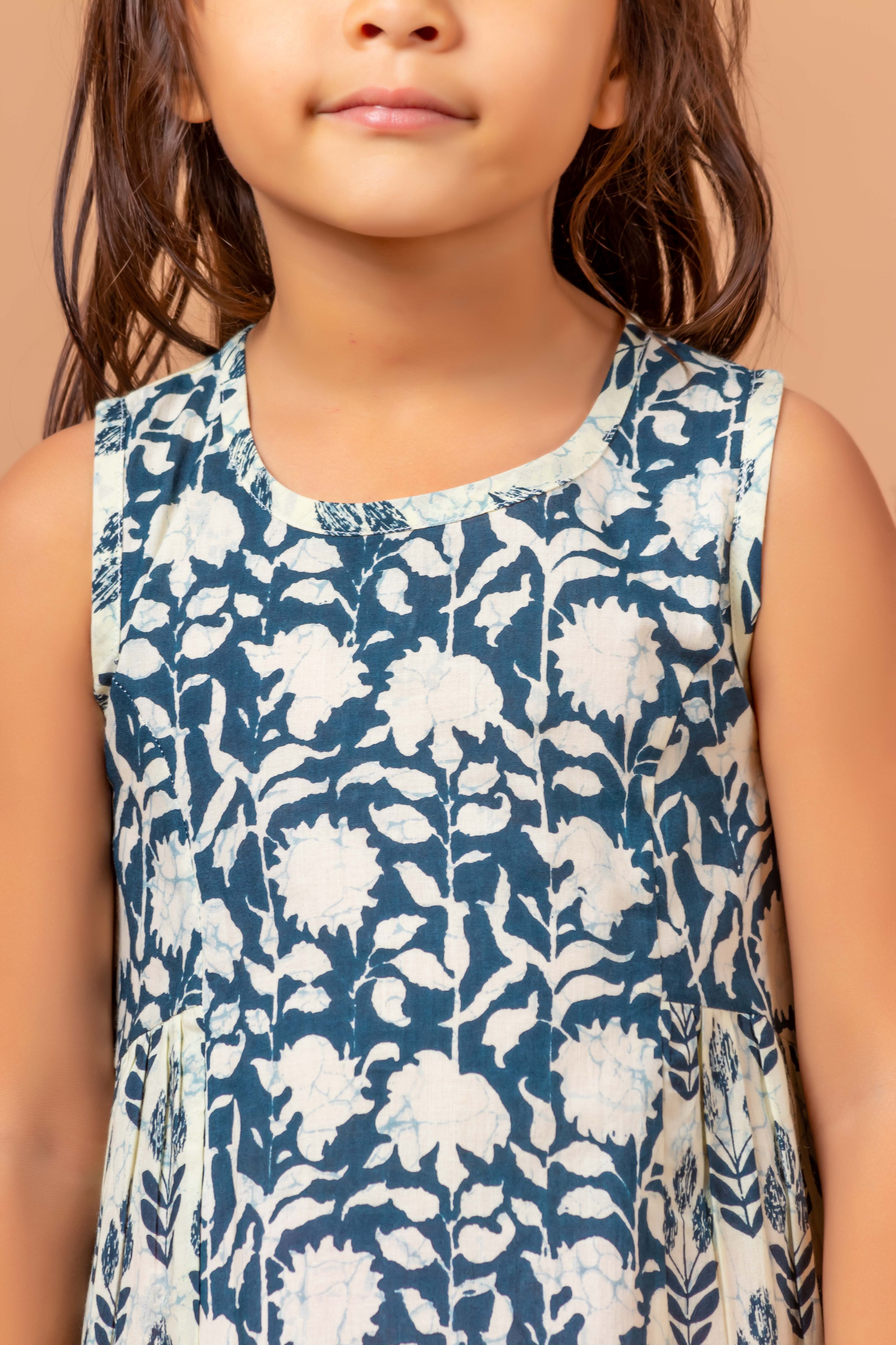 Girls Printed Dress- Luna Dress Block Indigo