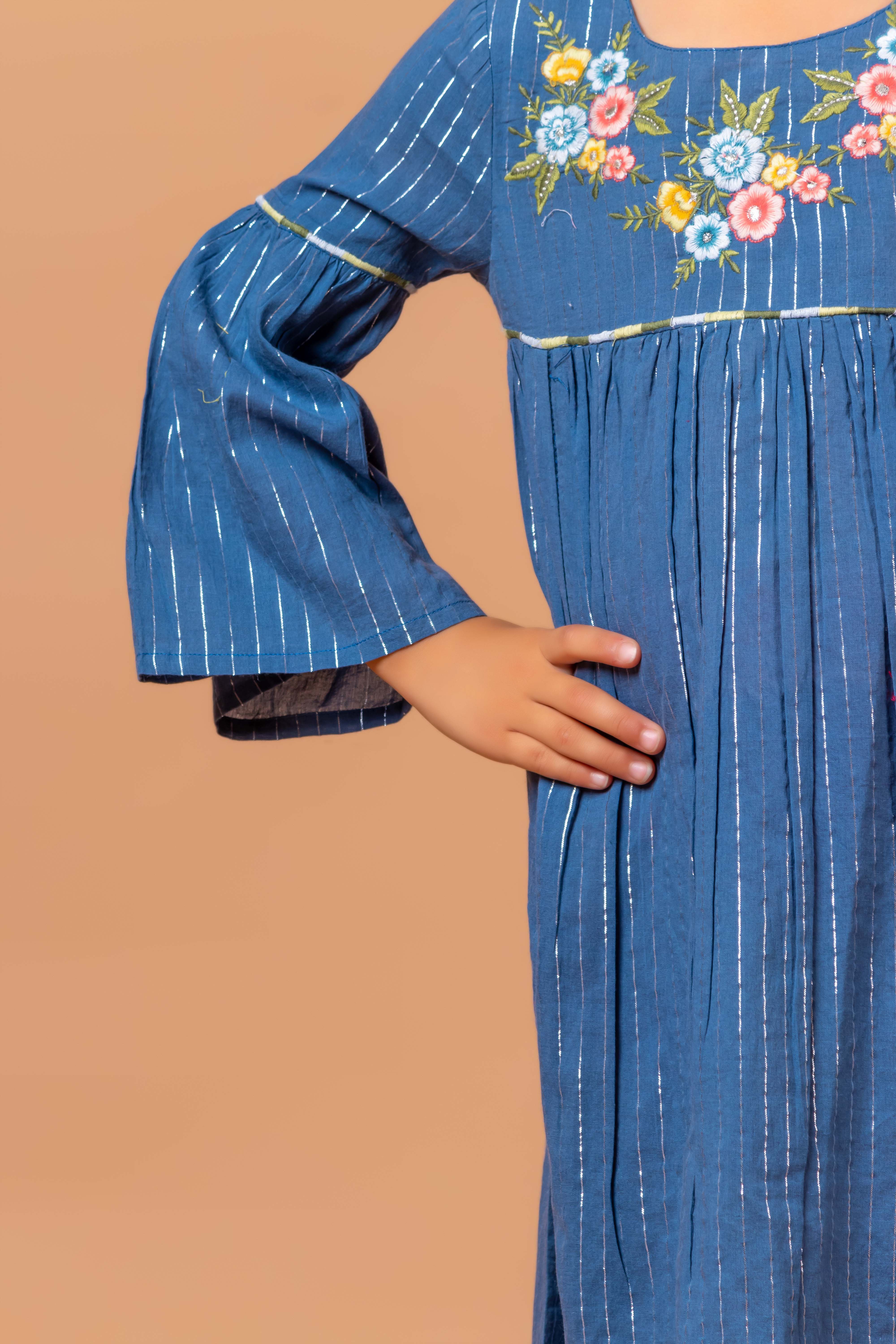 Girls Embroidered Dress Rihanna Lurex Blue