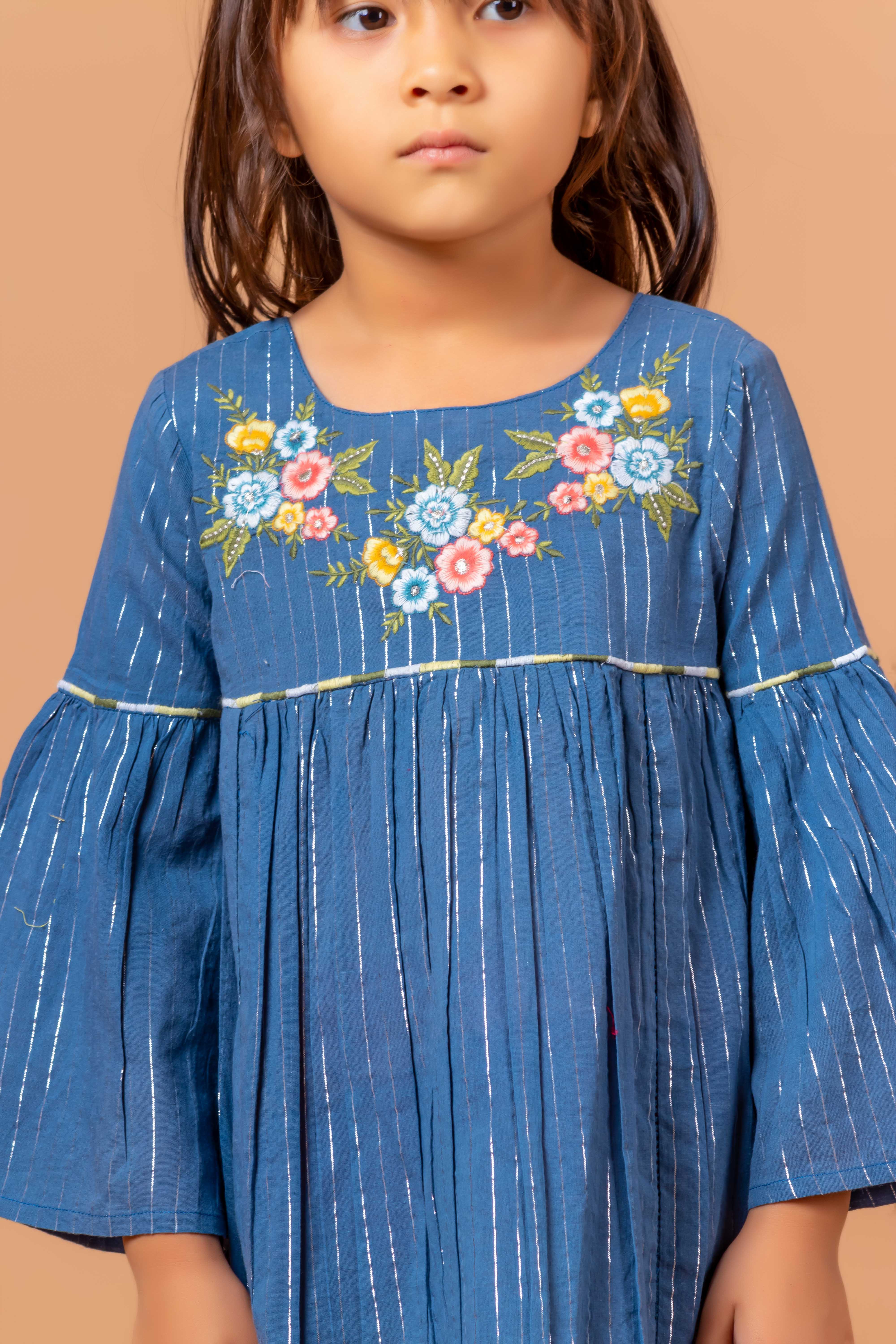 Girls Embroidered Dress Rihanna Lurex Blue