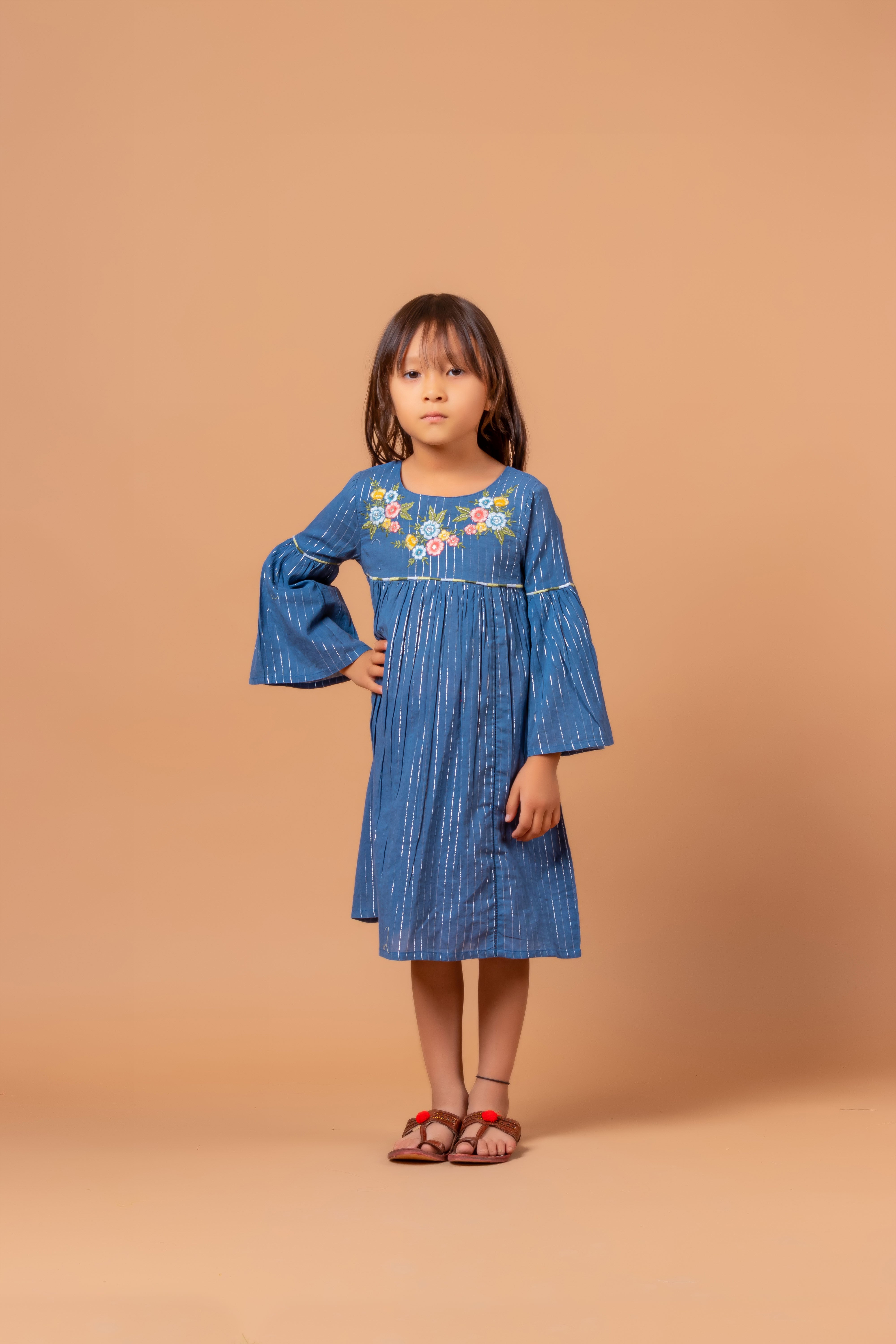 Girls Embroidered Dress Rihanna Lurex Blue