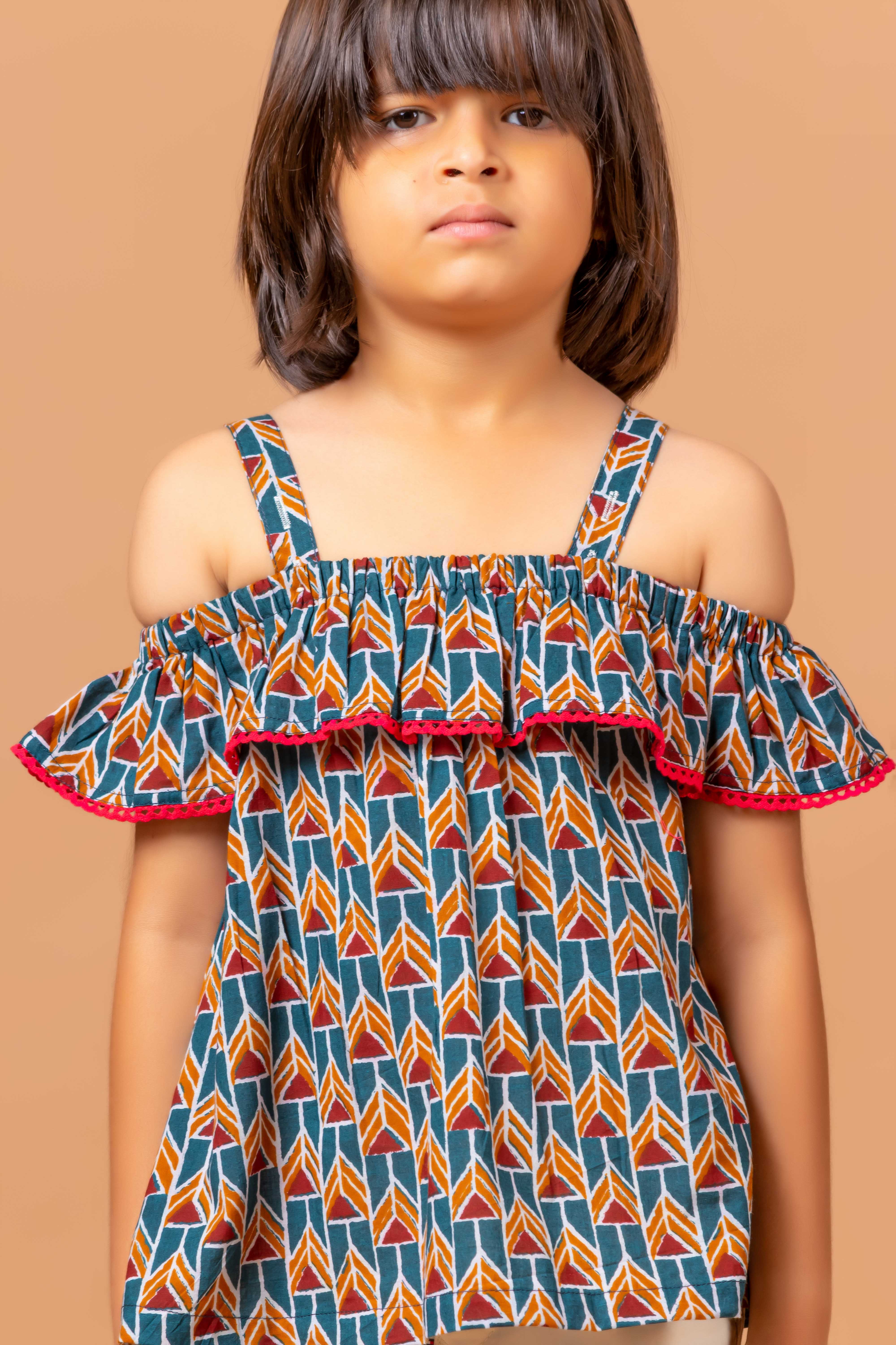 Girls Printed Top Meesha Geo Blue