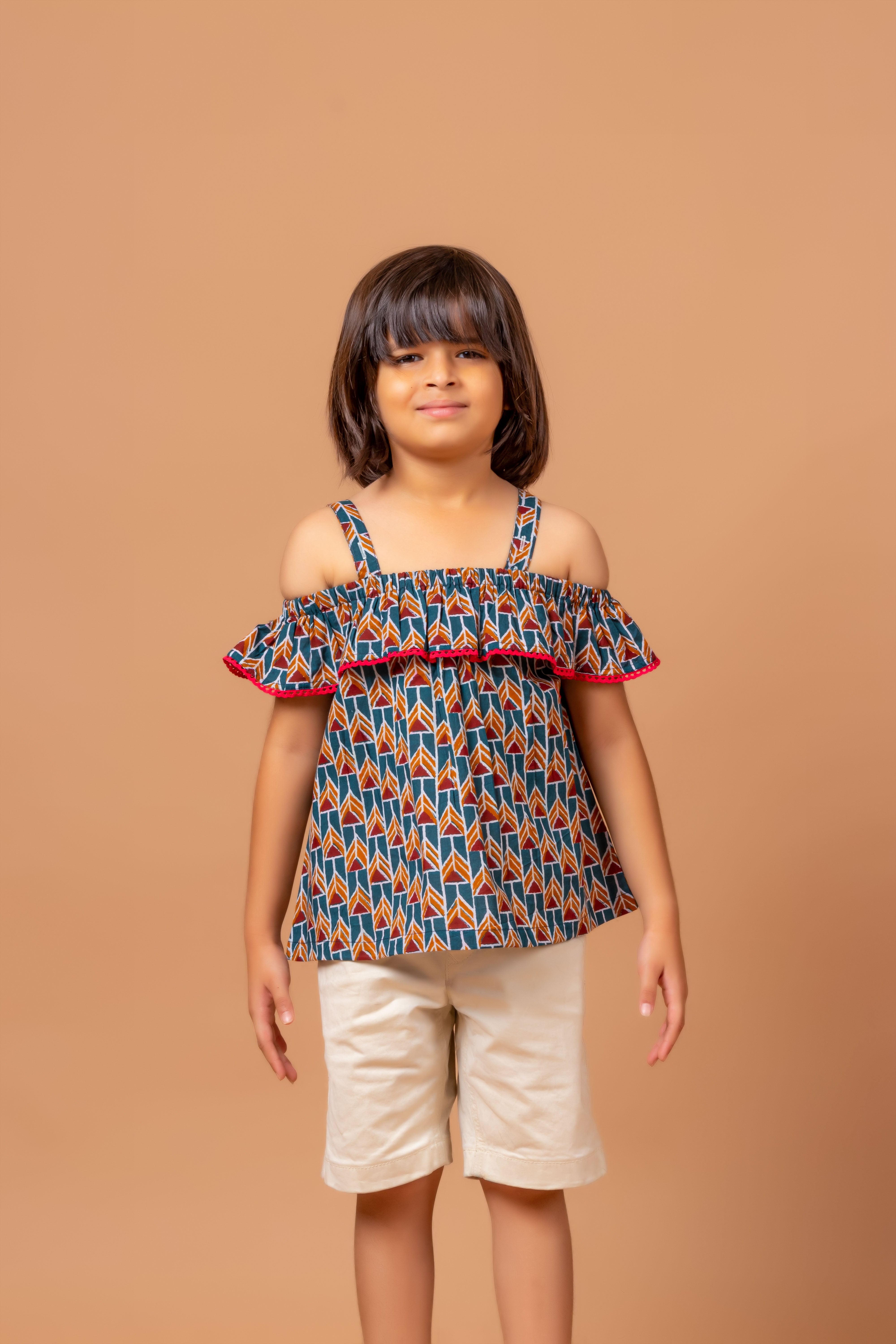 Girls Printed Top Meesha Geo Blue