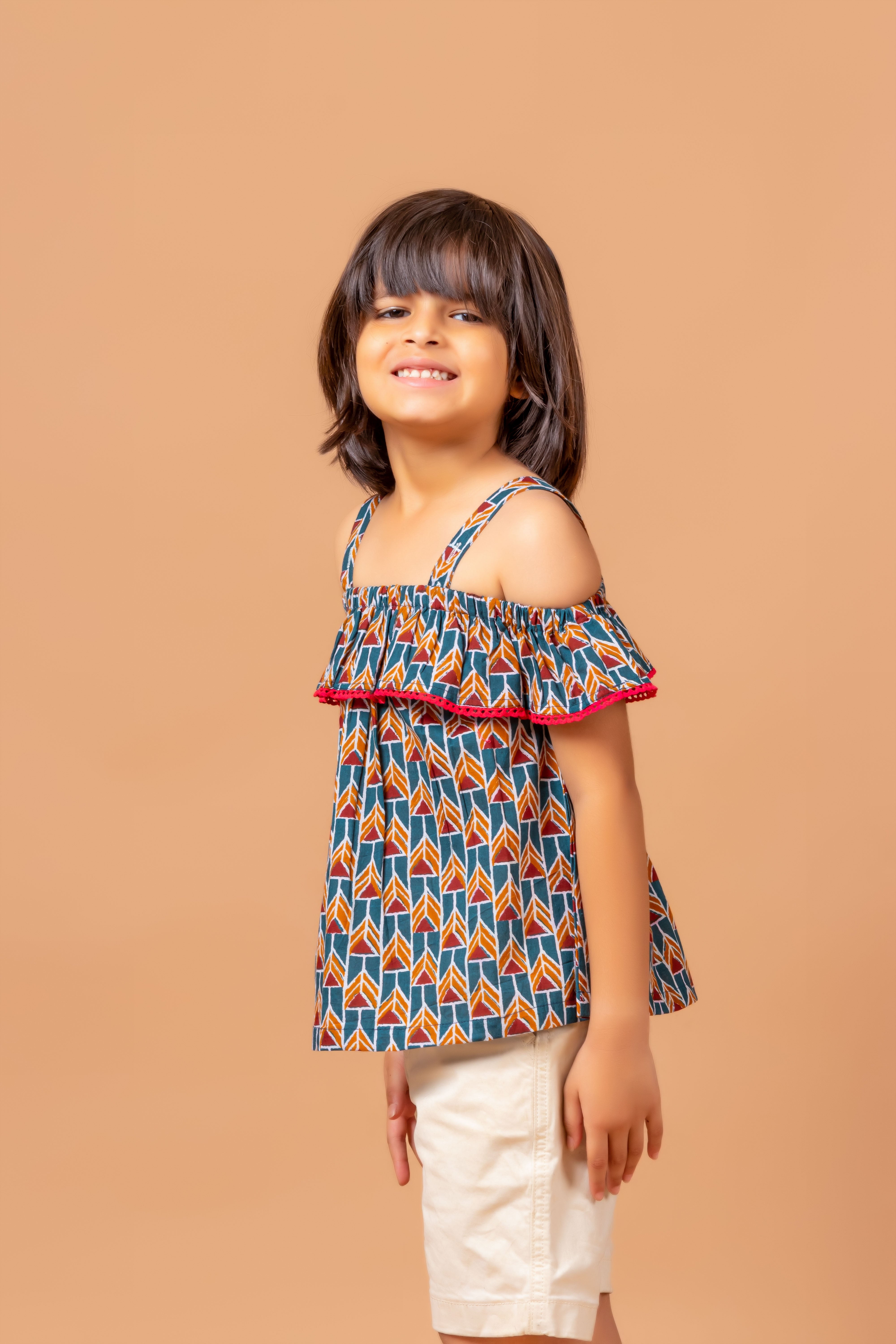 Girls Printed Top Meesha Geo Blue